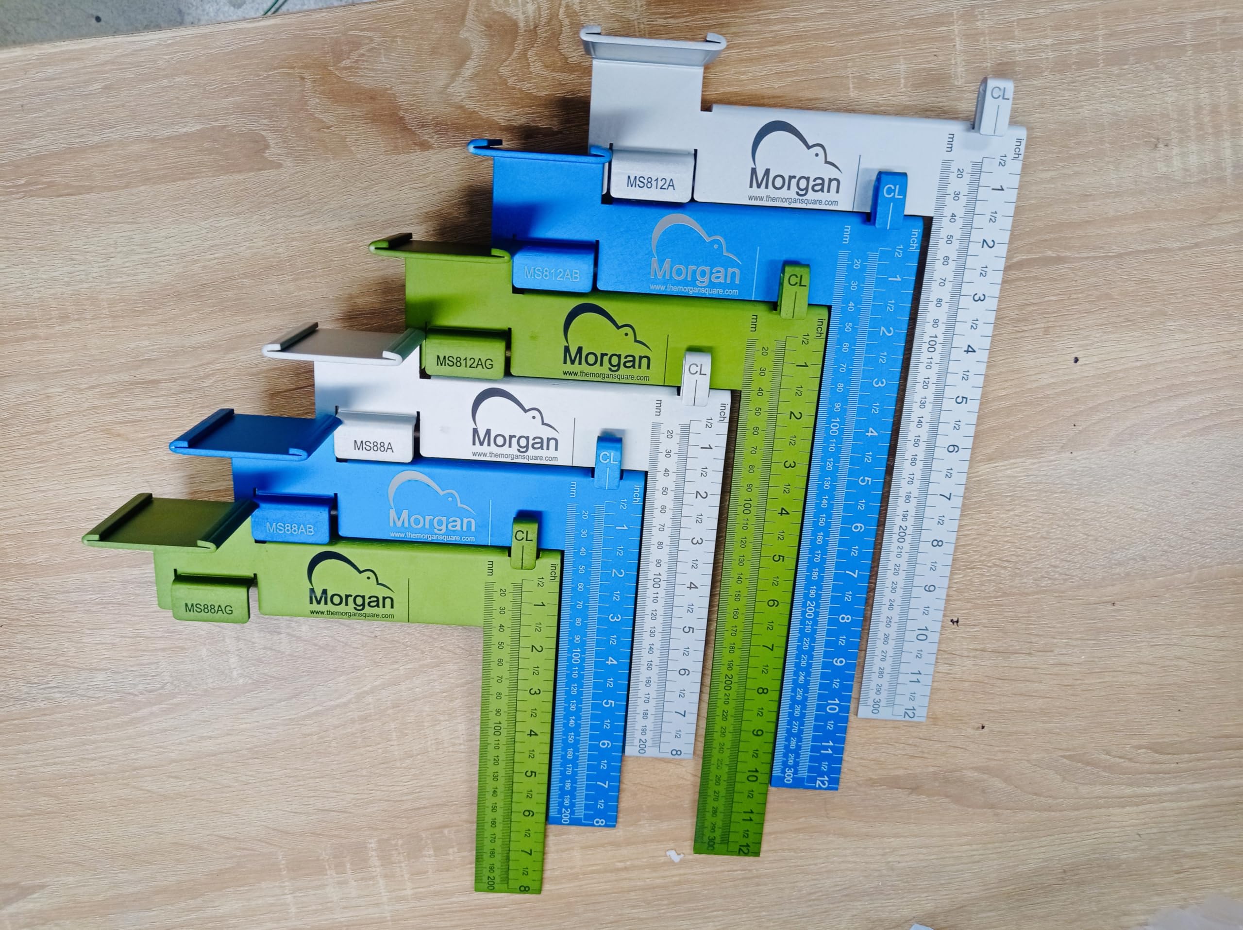 Kiwi Vision Morgan Square Blue 8-inch Measuring & Marking Tool - Centerline Mark, 1 1/2 Tongue, Pencil Holder - Imperial & Metric Scales - Compatible with Standard Tape Measures - Perfect for Woodworking, Carpentry & DIY Projects