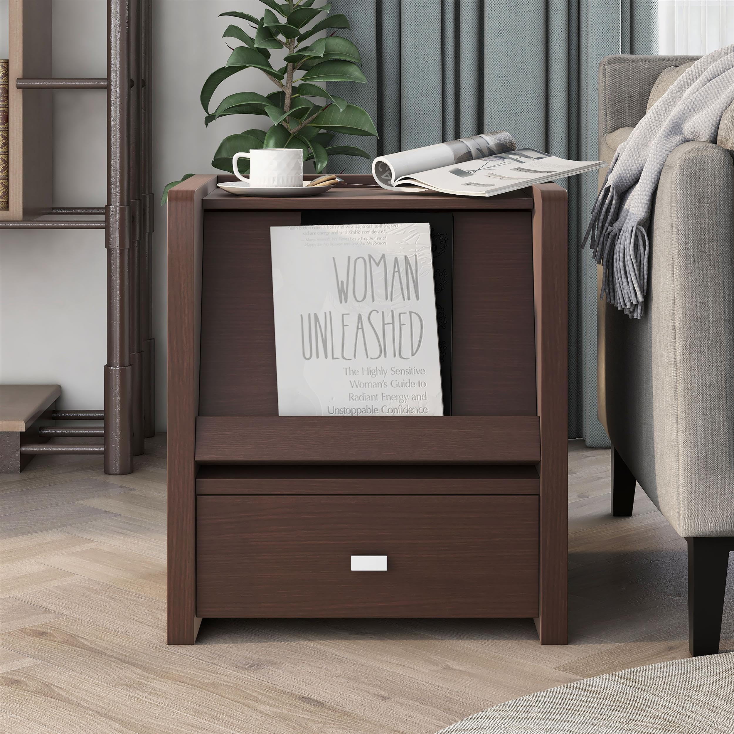 Furniture of America Ricardo Modern Wood End Table with Open Shelf - Walnut Finish, Perfect for Living Room, Bedroom, or Office Side Table