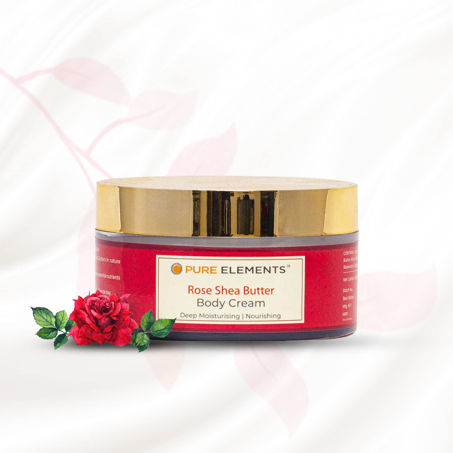 PURE ELEMENTS Natural Rose & Shea Butter Body Cream with Rose Oil - Moisturizing & Nourishing for Dry Skin - Perfect for Daily Hydration & Spa Nights