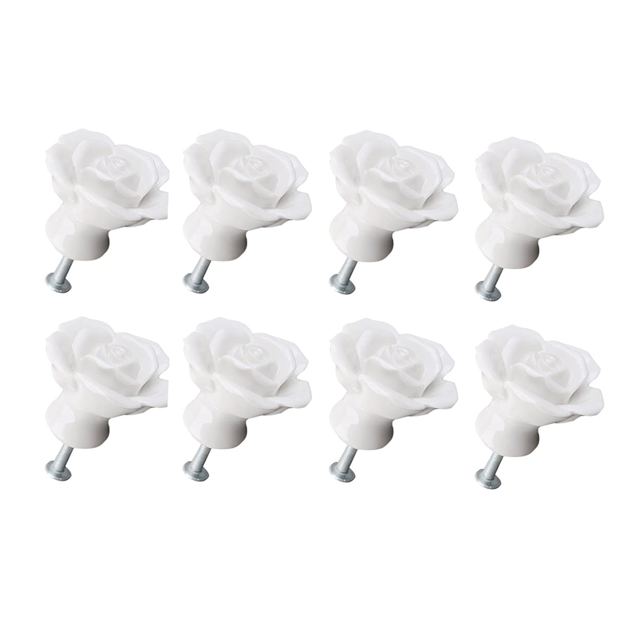 ARTIBETTER 8-Pack Ceramic Drawer Knobs - Rose Shaped Cabinet Handles with Screws for Kitchen Cabinets, Wardrobes, Dressers & Furniture (Black/White) - Elegant Hardware for Home Decor & DIY Projects