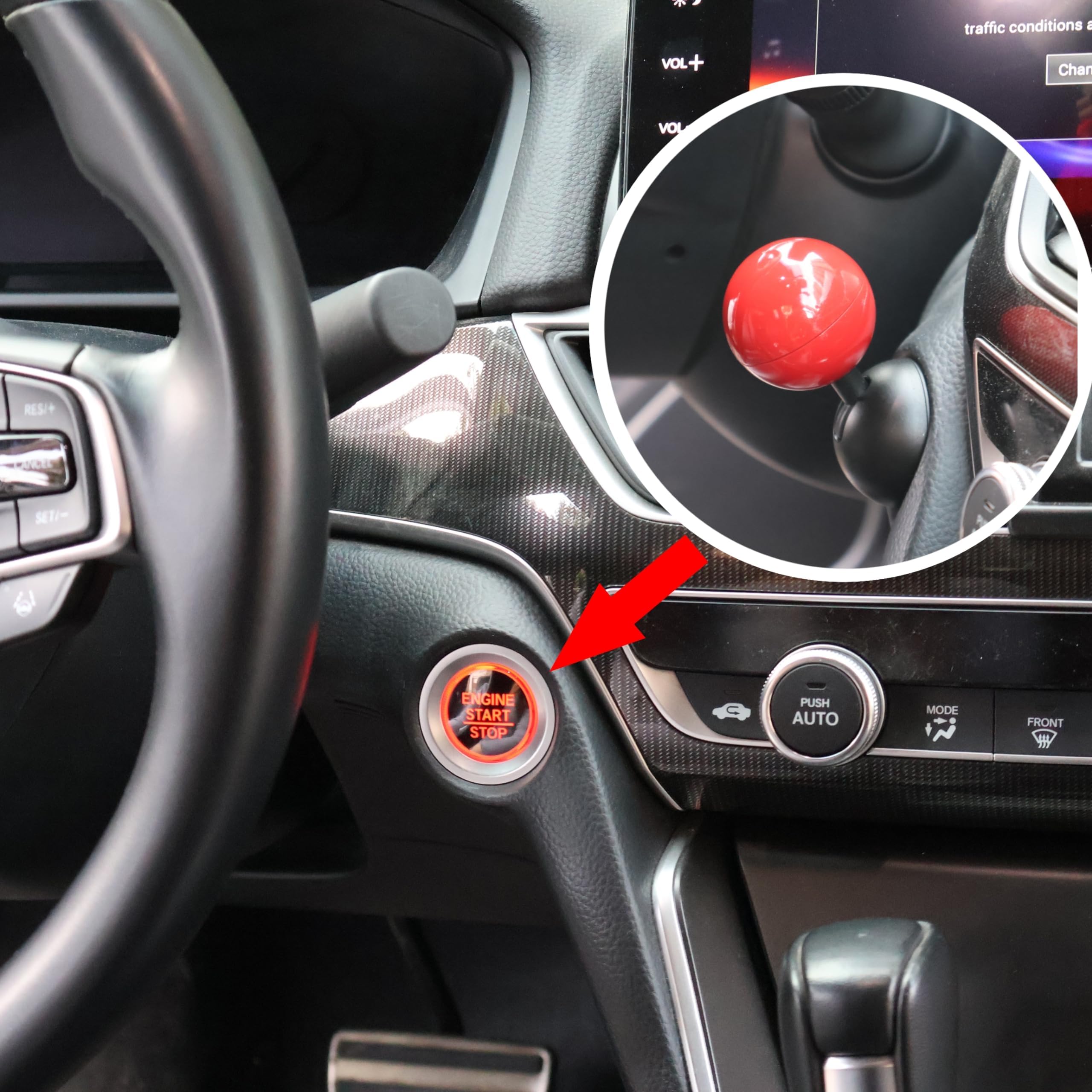 Car Push Start Button - Full Metal Ball-bar One-Touch Engine Starter for Automotive (Red) - Easy DIY Installation