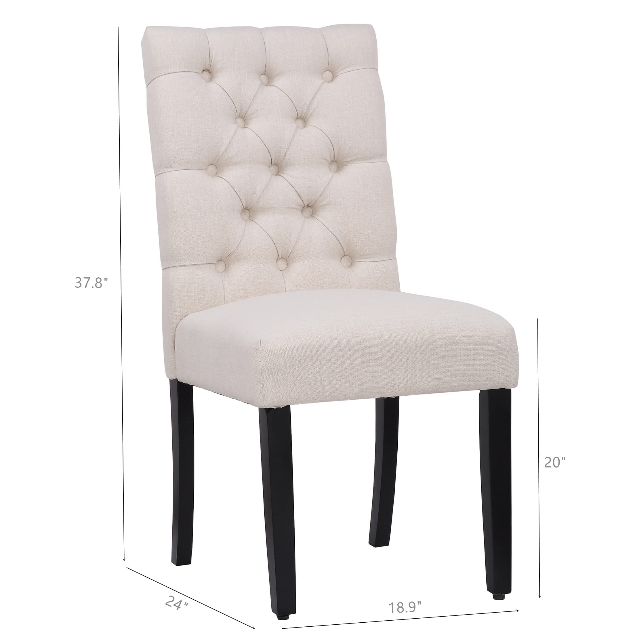 WestinTrends Hayes Tufted Dining Chairs - Linen Upholstered Kitchen & Dining Room Chairs with Solid Wood Legs, Beige - Perfect for Farmhouse, Modern & Traditional Home Decor