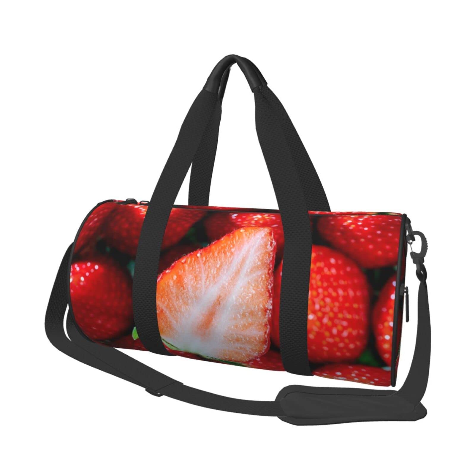 Strawberry Print Sports Duffel Bag - Large Travel Tote Carry On Weekender Gym Overnight Bag for Men & Women - Perfect for Gym, Travel, Sports & Weekend Getaways