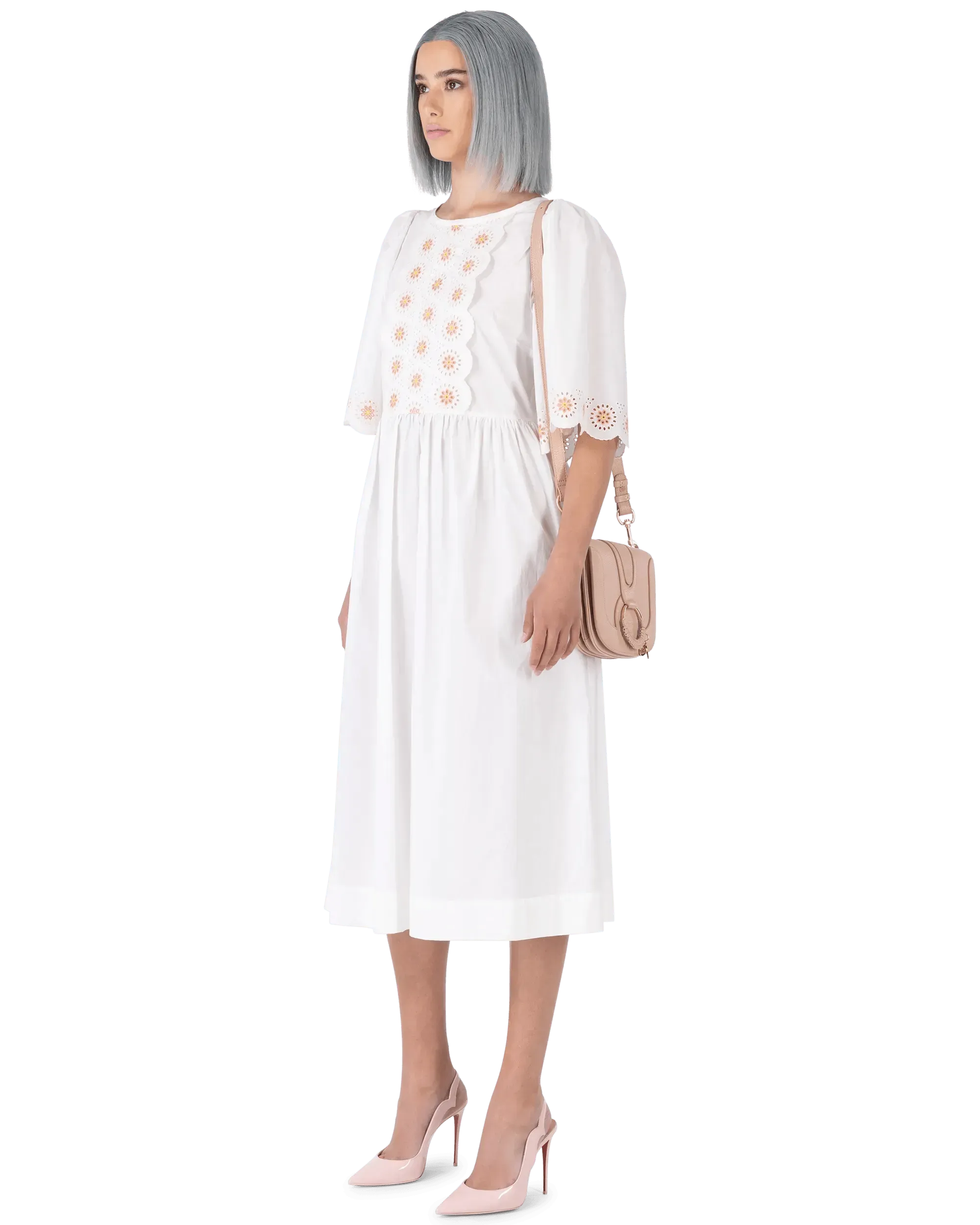 Floral Embroidered Short Sleeve White Summer Dress for Women - Perfect for Beach Vacations, Garden Parties & Casual Outings