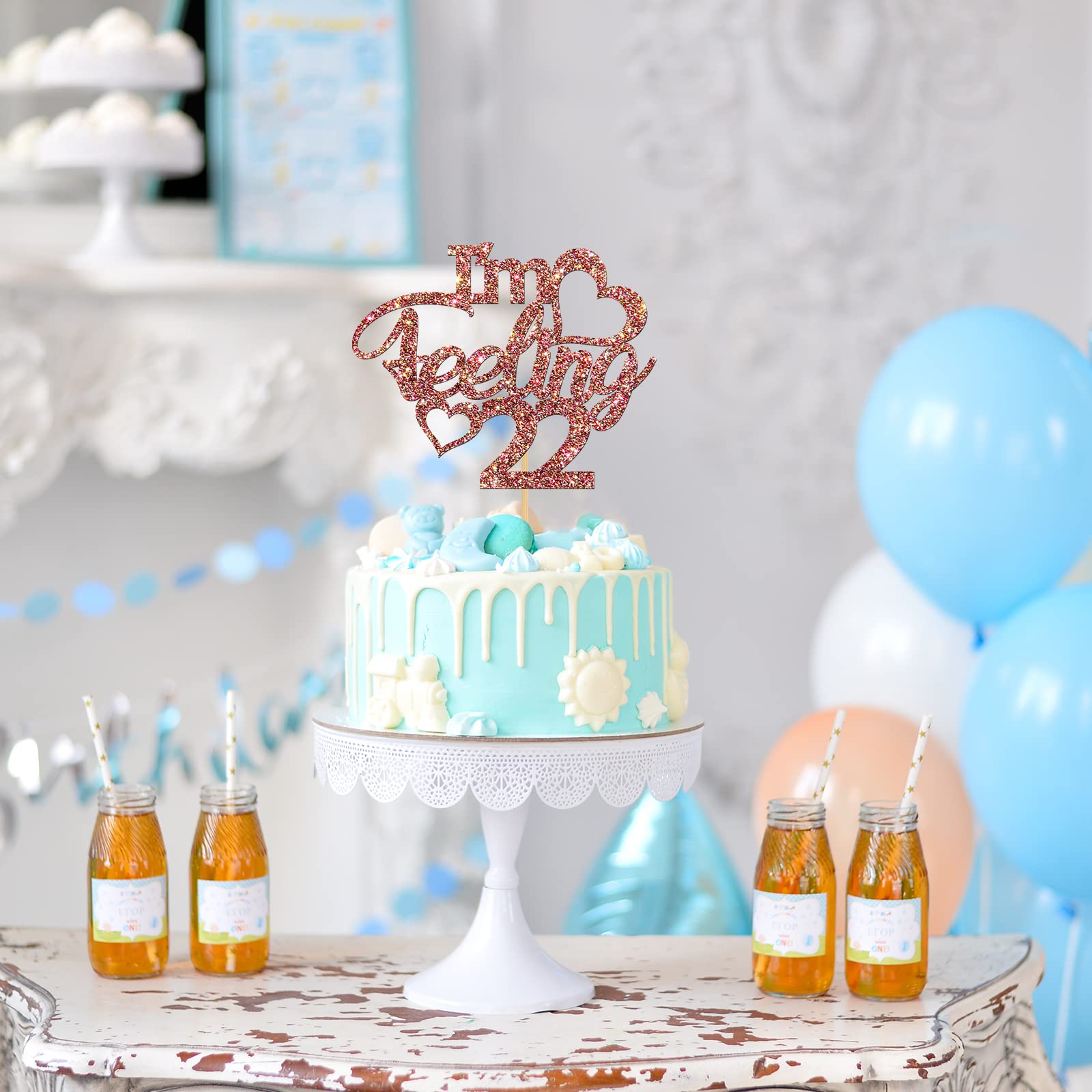 Belrew 'I'm Feeling 22' Glittery Rose Gold Cake Topper - 22nd Birthday Party Decorations, Cheers to 20 Years Theme Party Supplies | Perfect for Birthday Cakes, Cupcakes & Milestone Celebrations