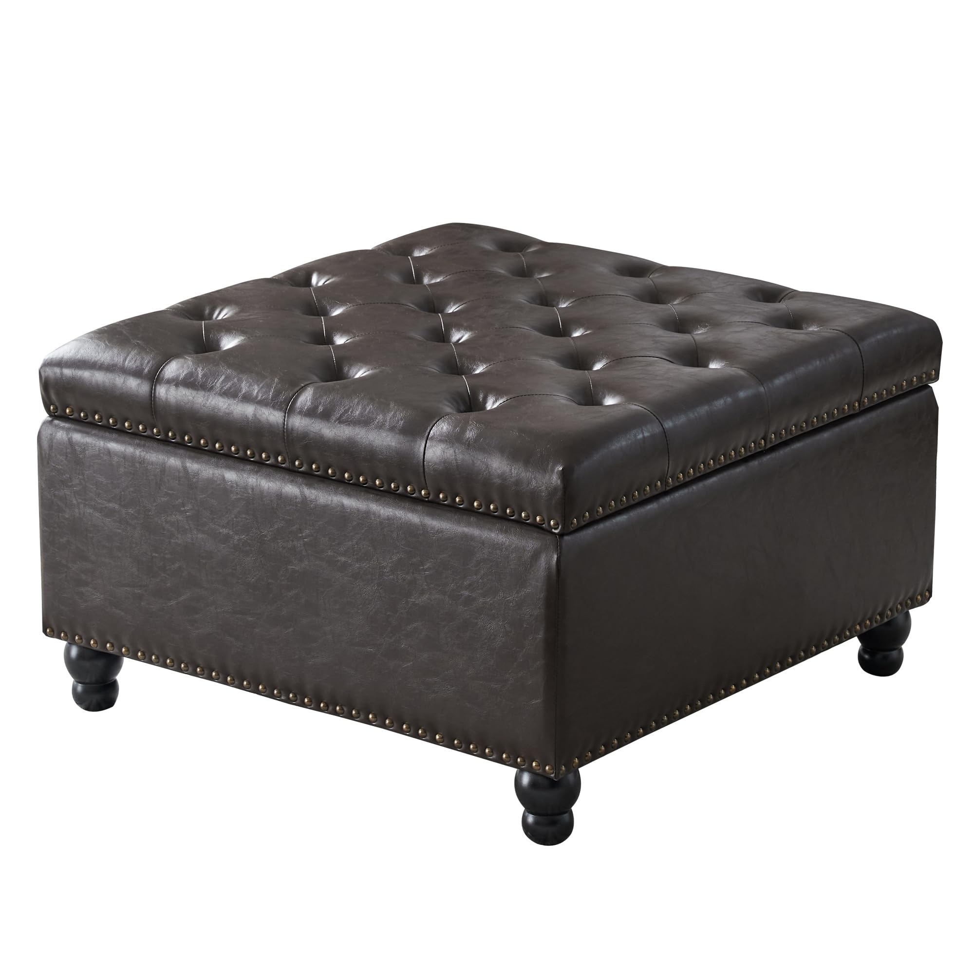 Square Storage Ottoman Bench - Oversized Coffee Table Ottoman with Hidden Storage for Living Room | Multi-Functional Seat, Footrest & Storage Solution