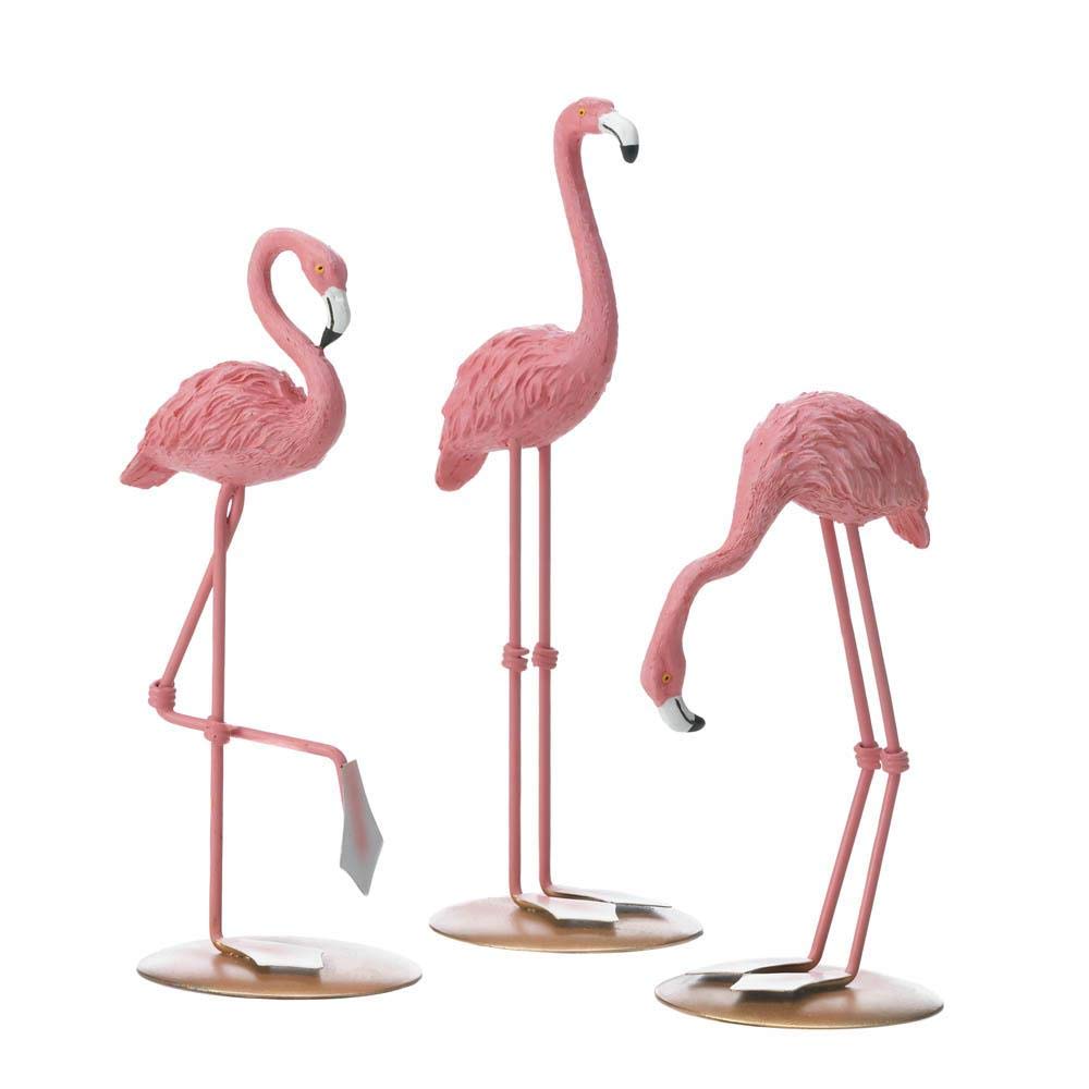 Pink Flamingo Figurines Set of 3 - Tropical Coastal Tabletop Decor for Home, Office, or Beach House - Perfect for Summer Parties, Nautical Themed Weddings & Coastal Interior Design