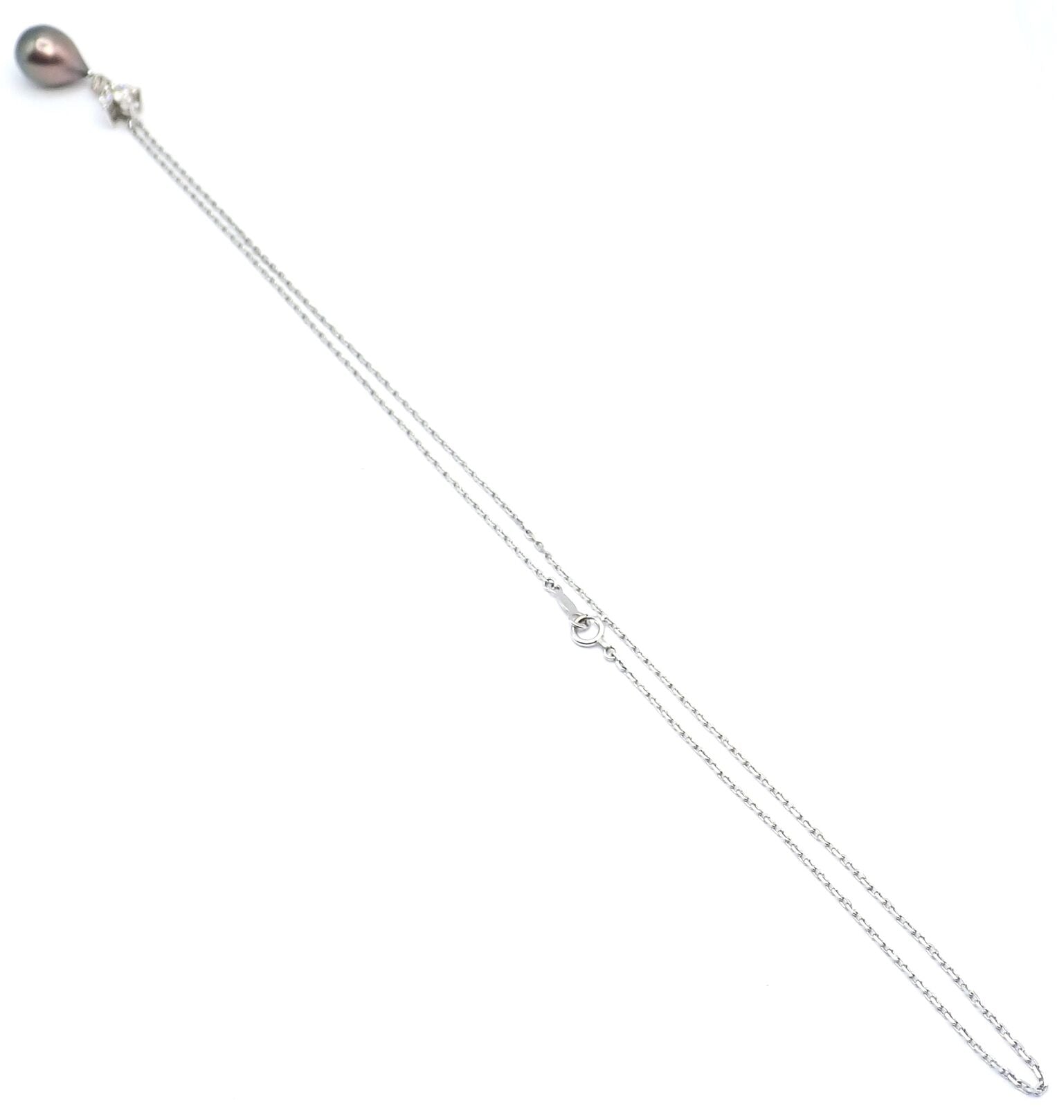 Authentic Mikimoto 18K White Gold Tahitian Pearl & Diamond Pendant Necklace - Elegant Jewelry Gift for Women, Perfect for Weddings, Anniversaries & Special Occasions
