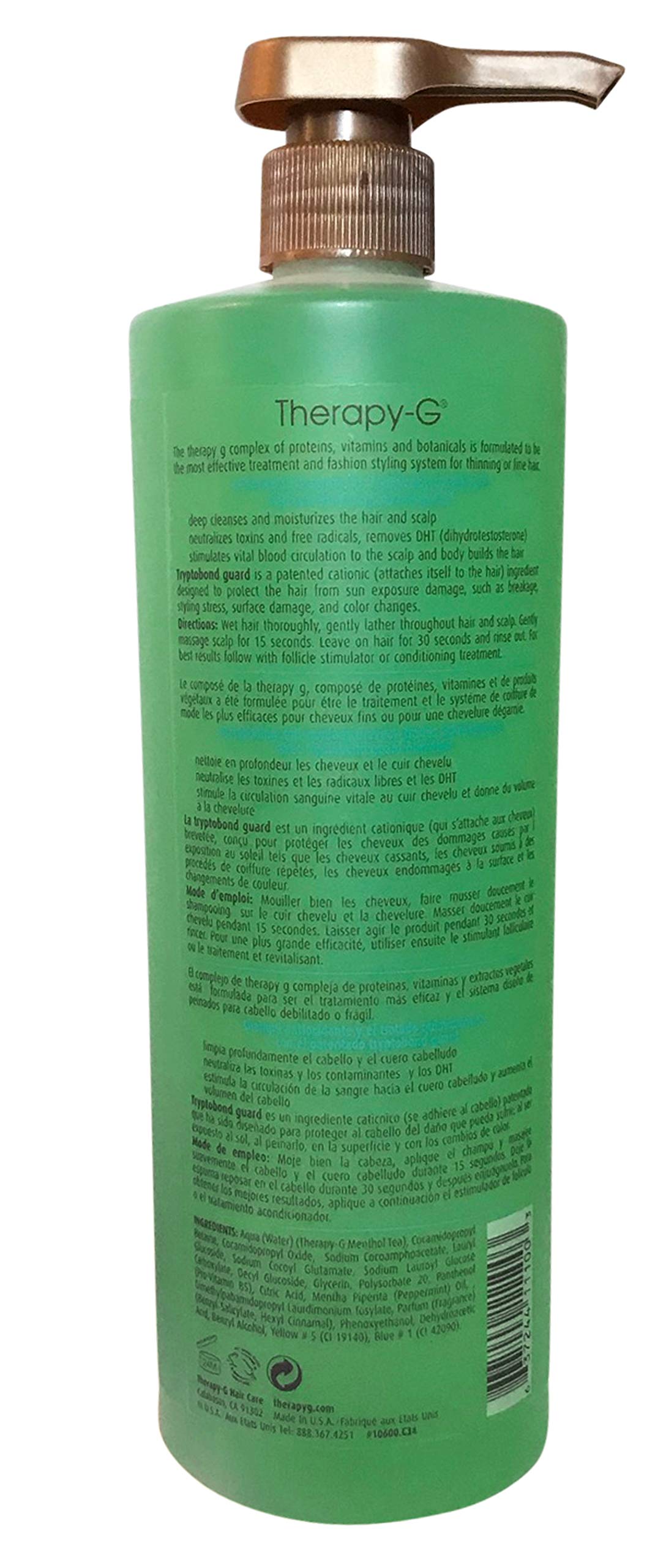 Therapy-G Antioxidant Shampoo for Thinning & Fine Hair - Volumizing Treatment for Chemically Treated Hair - 33.8 oz | Gentle Daily Use for Damaged Hair & Scalp Care