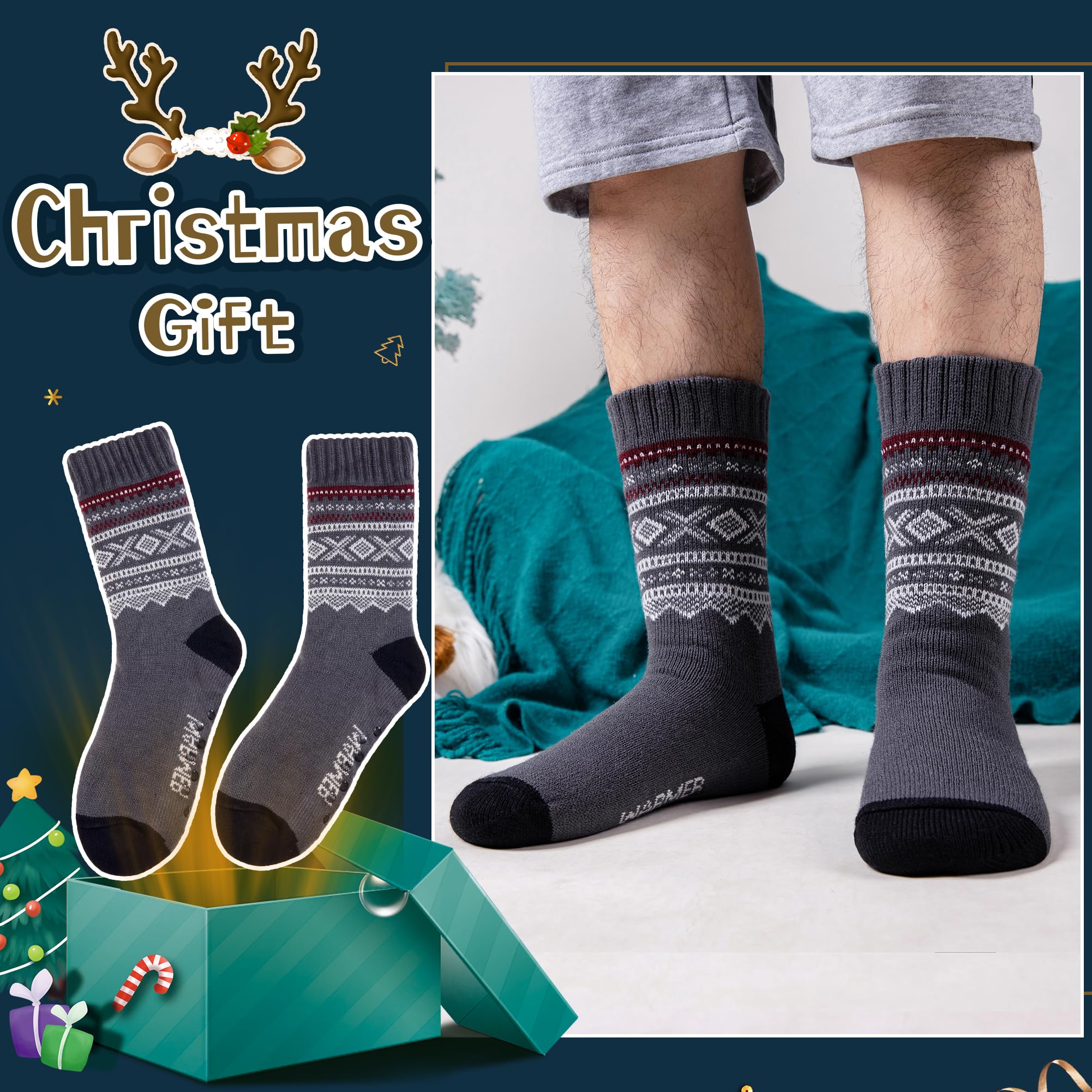 Men's Fleece Lined Thick Winter Slipper Socks - Non-Slip Fuzzy Warm House Shoes for Indoor Comfort & Cozy Sleeping - Perfect for Cold Weather, Lounging at Home and Relaxation