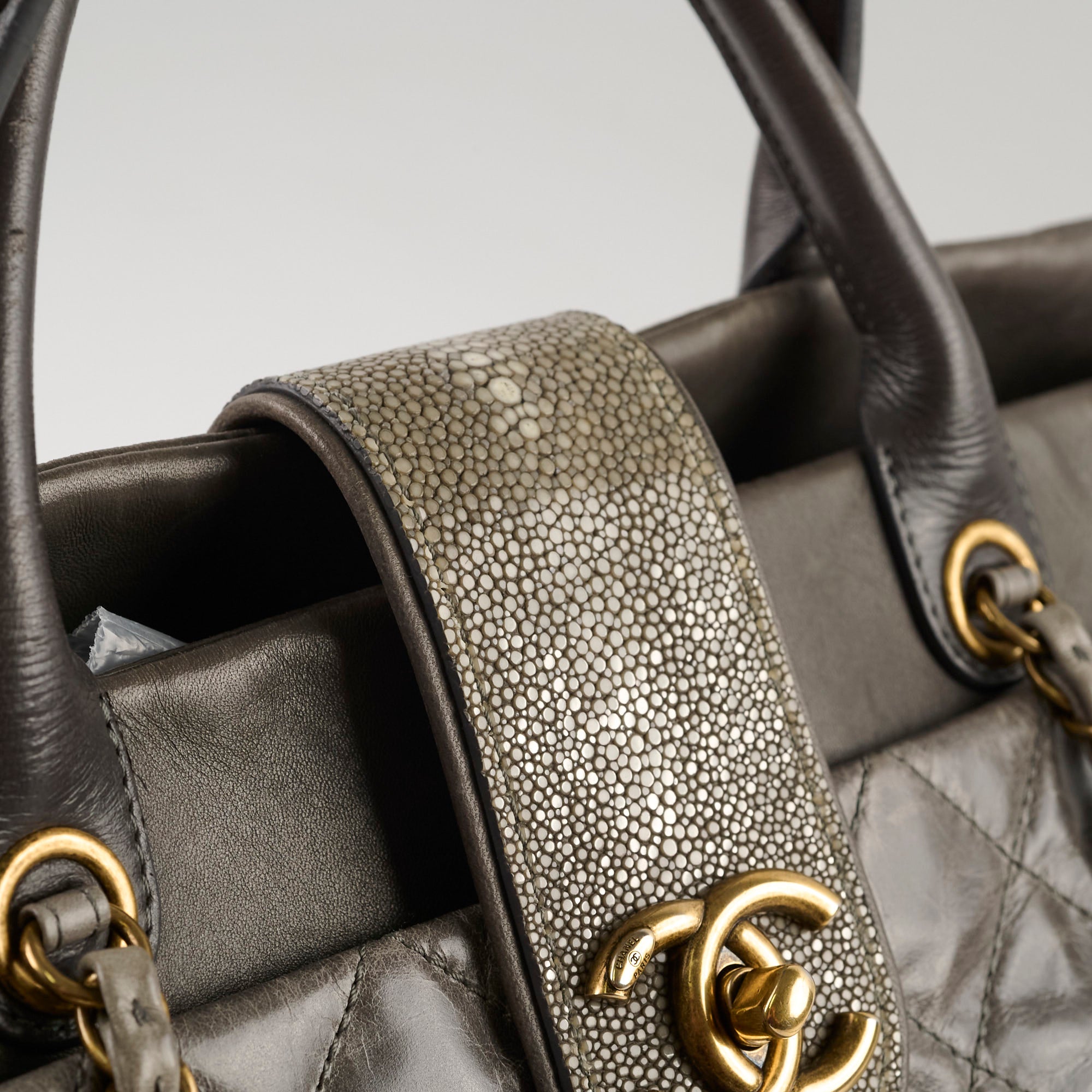 Chanel Quilted Leather & Stingray Handbag - Grey 16 Series Tote Bag for Women | Luxury Designer Shoulder Bag for Work, Travel & Everyday Use