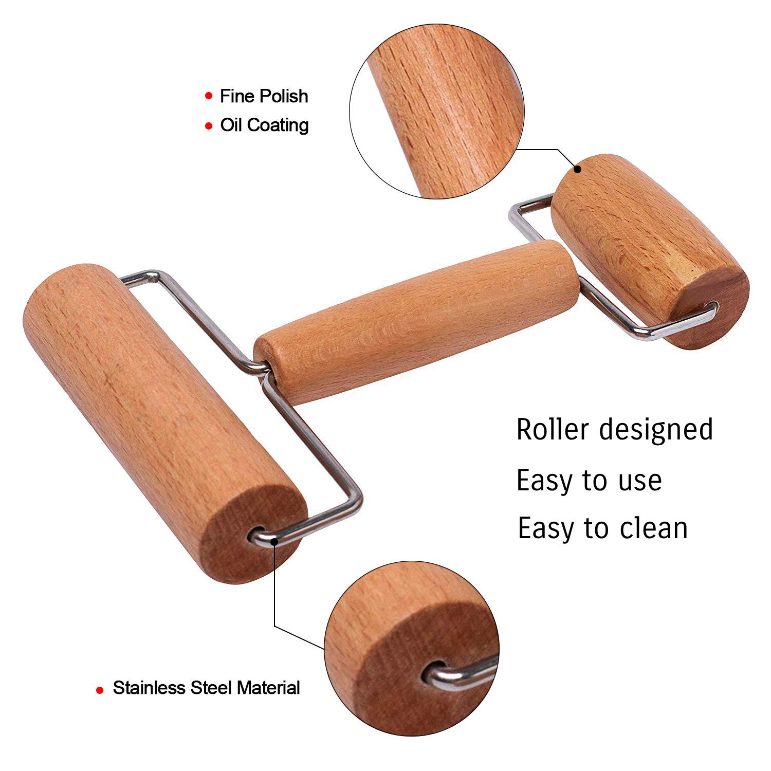 Non-Stick Wooden Rolling Pin for Baking Pastry, Pizza, Dough - H-Shape Design for Easy Handling | Perfect for Home Baking, Pie Crusts, and Cookie Making
