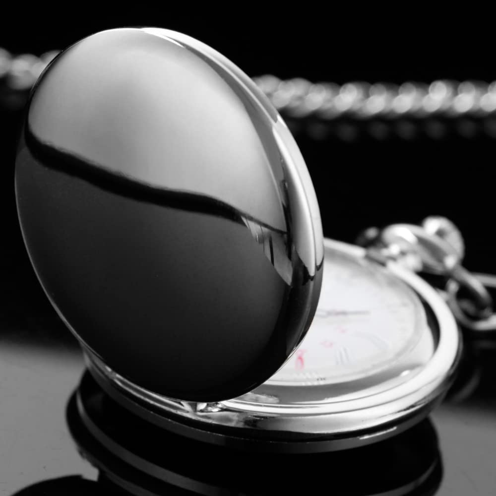 Custom Engraved Pocket Watch for Men - Personalized Smooth Pocket Watch with Chain - Unique Father's Day Gift Idea for Dad - Perfect for Weddings, Anniversaries & Special Occasions