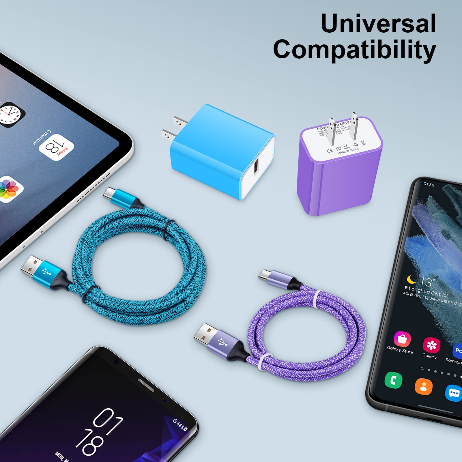 Fast Charging USB Type C Charger Cable 3FT/6FT for Samsung Galaxy A14 5G/A54 5G/S23 Ultra/S22/S21/S20/S10/S9/A53/A52/A51/A34/A32/A23/A13/A12/A03s/A01 - Compatible with Android Phones | Perfect for Home, Office & Travel Charging