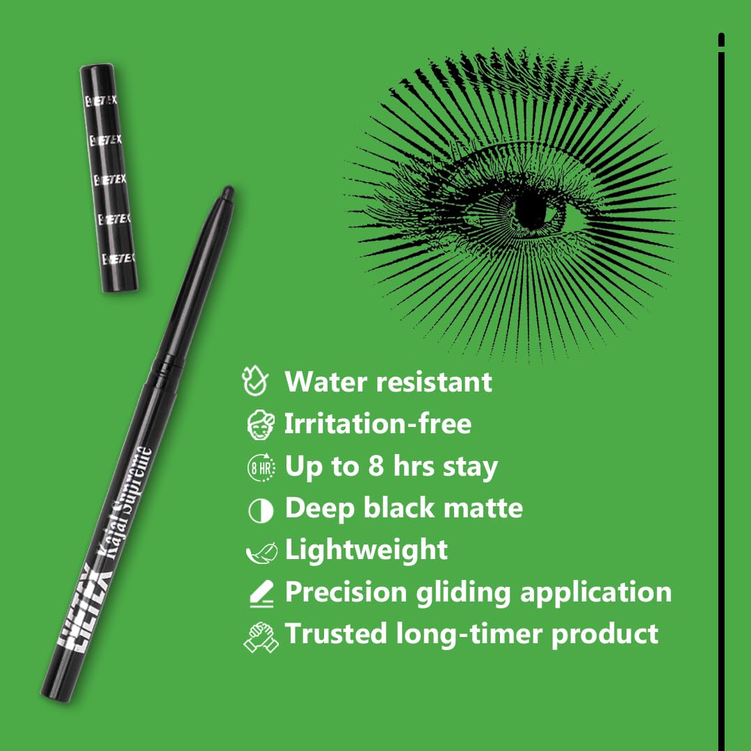 EYETEX Combo Pack: Matte Kajal Supreme Max Herbal Eyeliner Stick (0.35g) + Dazller Volumizing Mascara (4.1g) in Black | Smudge-Proof & Long-Lasting Eye Makeup Kit for Dramatic Looks | Perfect for Daily Wear, Parties & Special Occasions