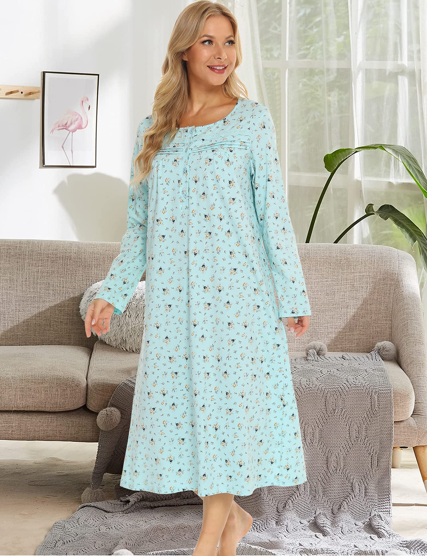 Bloggerlove Women's Soft 100% Cotton Nightgowns - Short & Long Sleeve Comfy Sleepwear House Dress (Sizes S-3XL) | Perfect for Relaxing at Home, Lounging & Sleeping