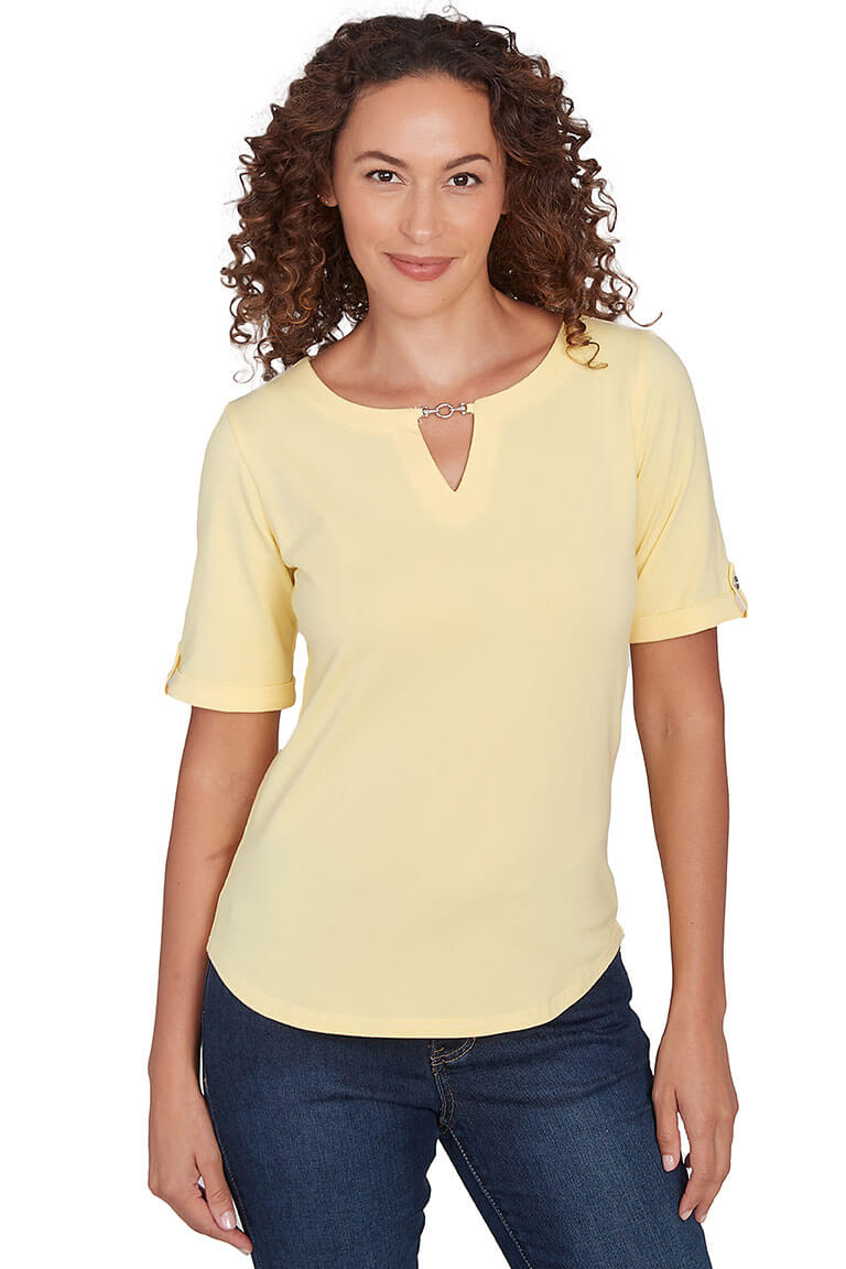 Making Waves Solid Notch Neck Top - Trendy Women's Casual Blouse for Everyday Wear | Perfect for Office, Dating & Weekend Outings