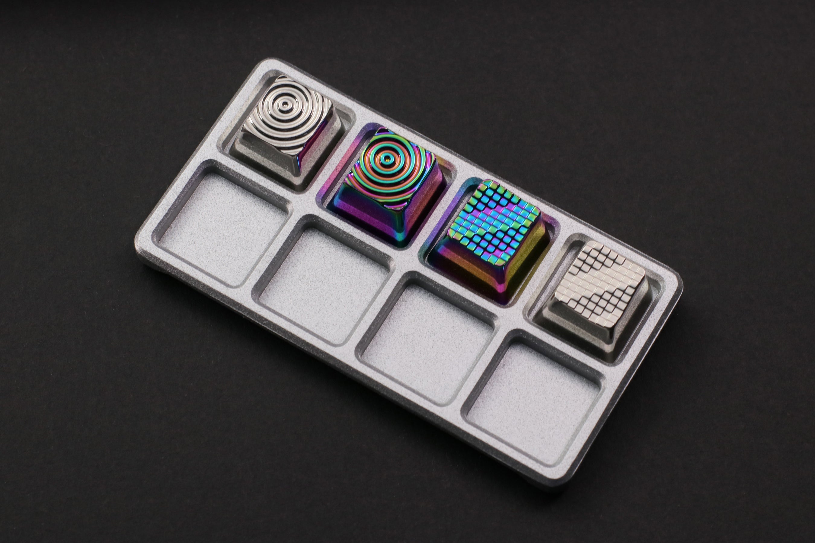 Keystone Silver 8-Grid Metal Keycap Plate - Zinc Aluminum Alloy Mechanical Keyboard Accessory | Personalized Keycap Storage Box for Gaming & Office Setup