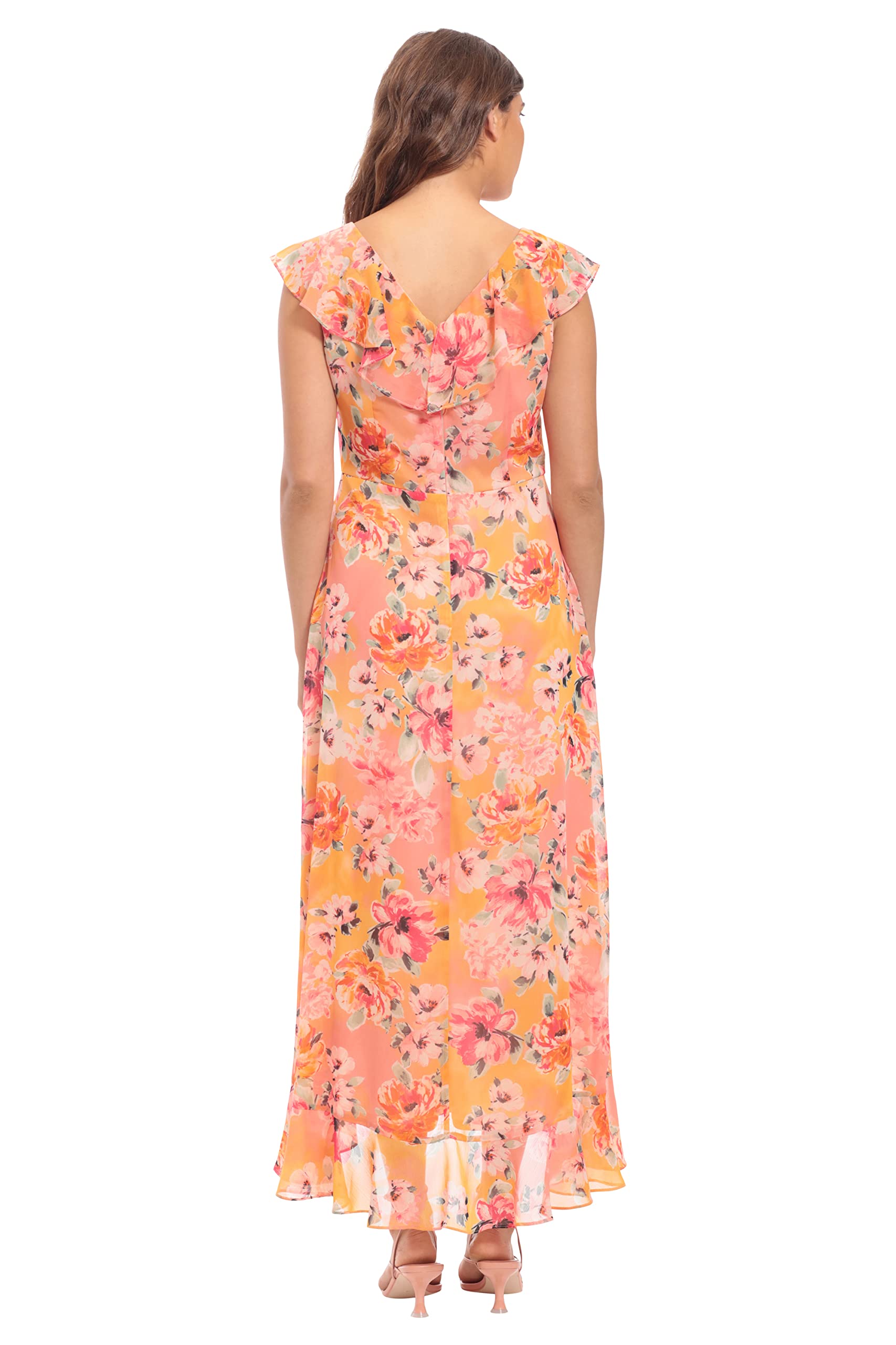 London Times Women's Elegant Chiffon Faux Wrap Ruffle Maxi Dress for Wedding Guest, Party & Special Occasions | Flowy Summer Formal Gown for Bridesmaid, Evening Events & Beach Weddings