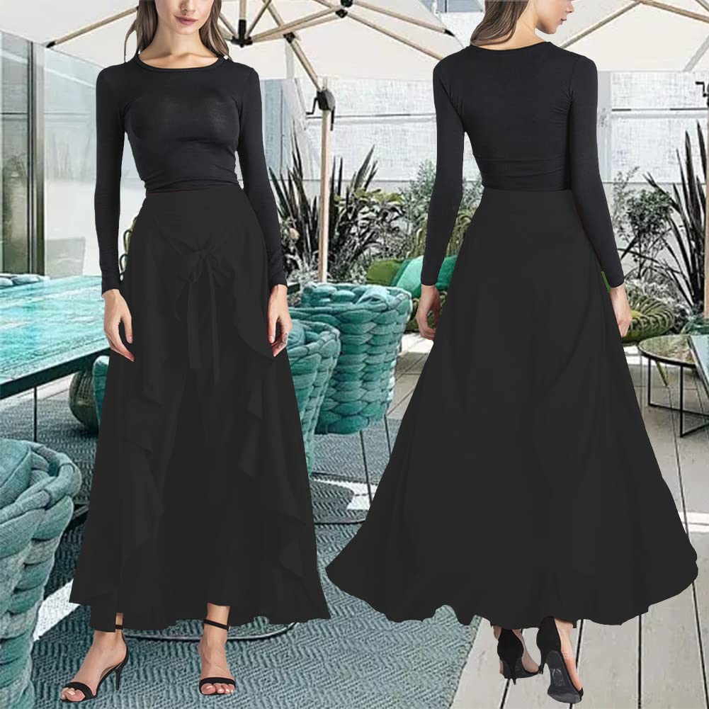 Lrady Women's High Waist Ruffle Palazzo Pants - Casual Beach Maxi Overlay Trousers with Skirt Design for Summer Vacation & Boho Style Outfits
