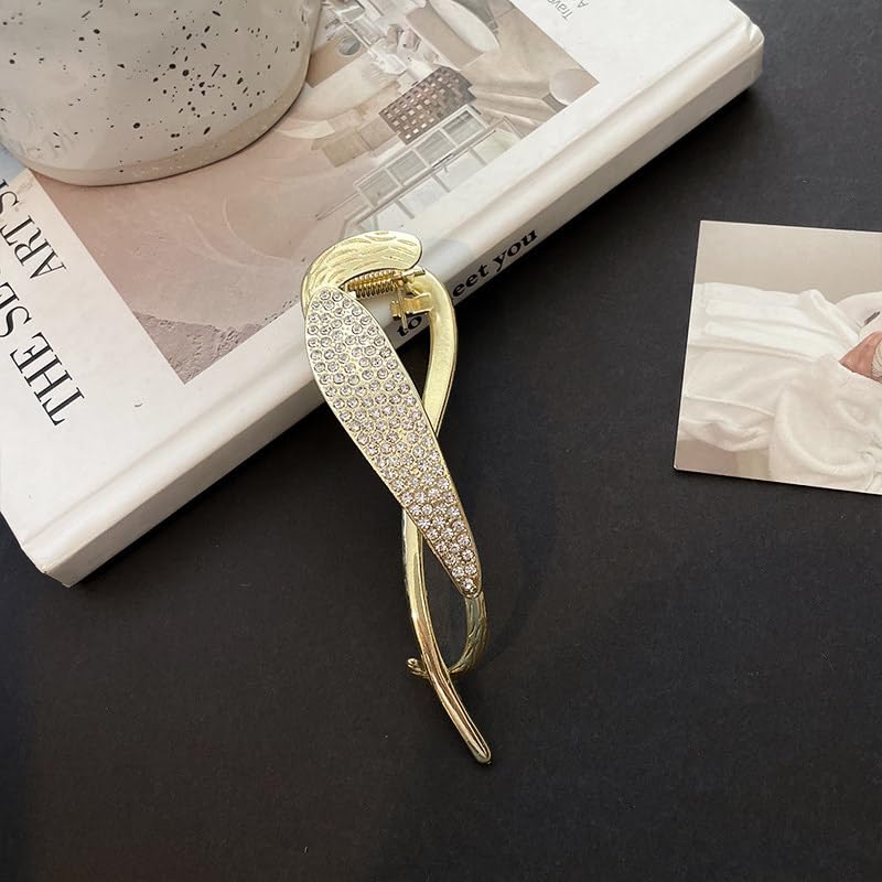 GLITZ & GLAMOUR Banana Hair Clip - 1pc Metal Rhinestone French Barrette Hairpin | Korean Hair Accessories for Women | Perfect for Weddings, Parties & Everyday Glam
