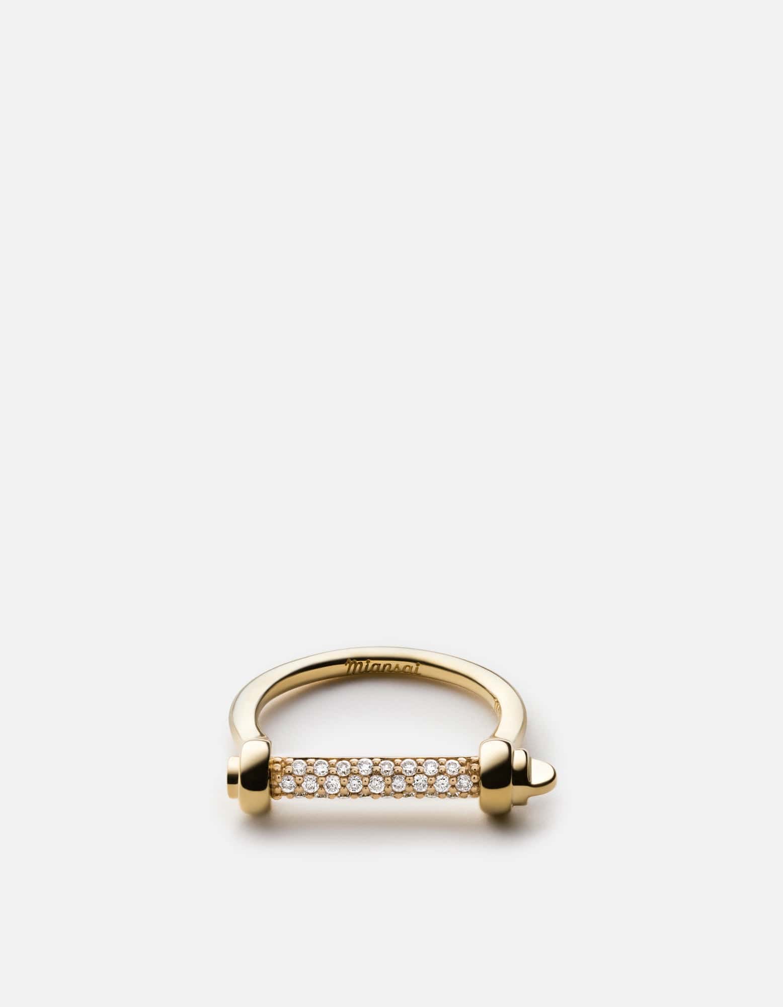 14K Gold Pavé Thin Screw Cuff Ring - Dainty Minimalist Stackable Bracelet for Women - Perfect for Everyday Wear, Special Occasions & Gift Giving