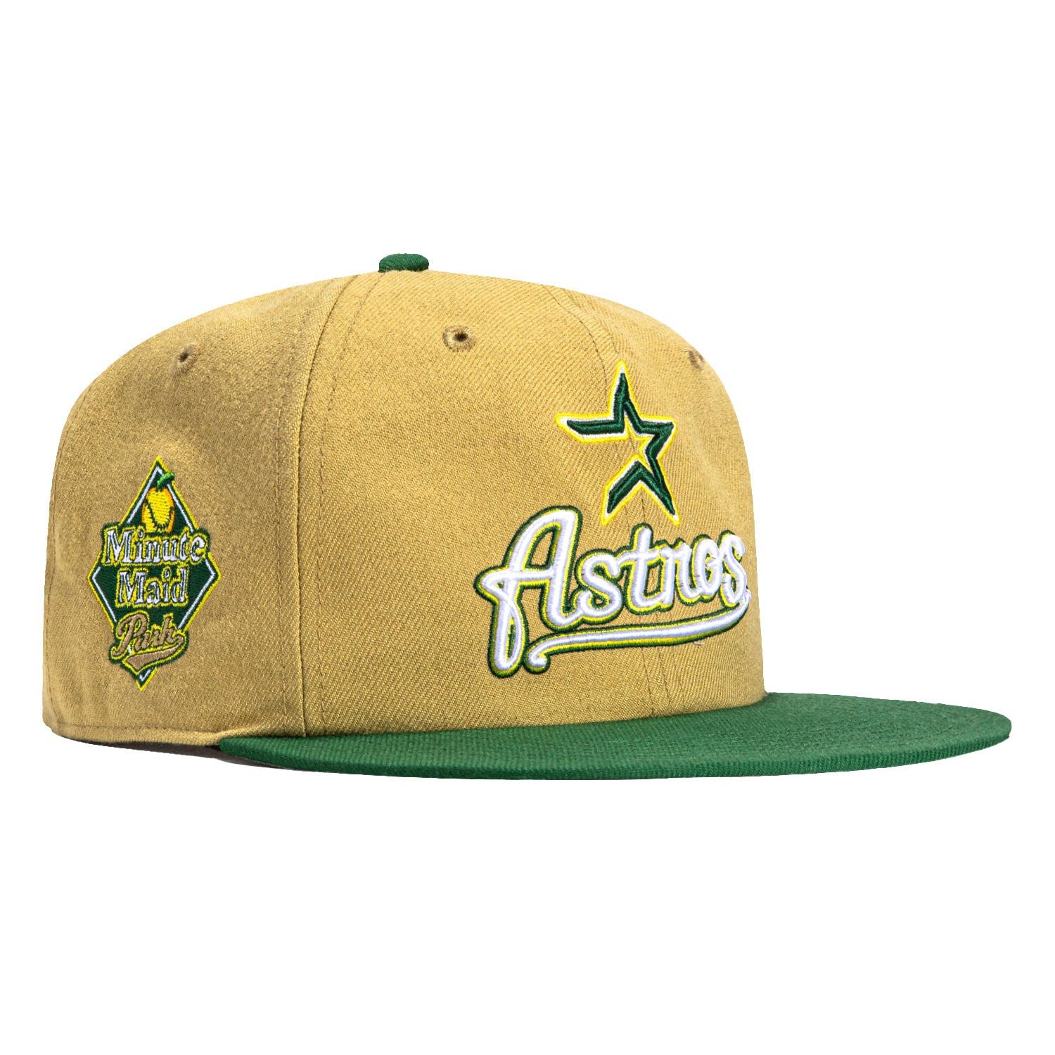 47 Brand Lemonade Sureshot Captain Houston Astros Snapback Hat with Minute Maid Park Patch - Tan & Green | Official MLB Baseball Cap for Fans, Streetwear & Casual Outfits