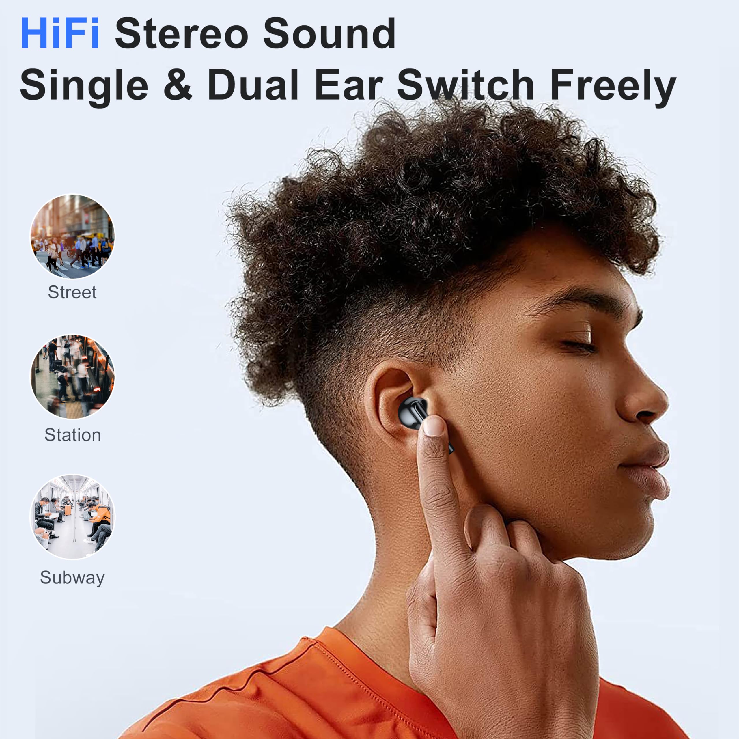 THREE PEACHES Wireless Earbuds Bluetooth 5.3 with ENC Mic - Stereo Bass, Noise Canceling Headphones for Business Calls & Music | Perfect for Office, Commuting & Workouts