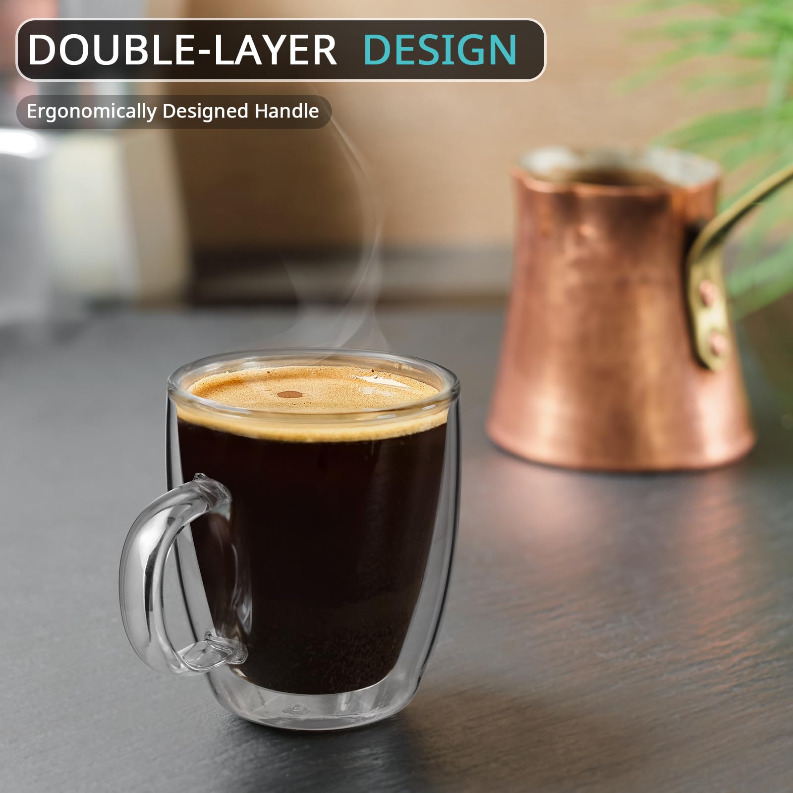 Premium Double Wall Glass Espresso Cups Set of 2 - 5.5oz Insulated Espresso Shot Glasses for Home & Cafe Use - Clear Heat-Resistant Cups Perfect for Espresso Machines & Coffee Accessories - Ideal for Italian Coffee, Latte Art & After-Dinner Drinks