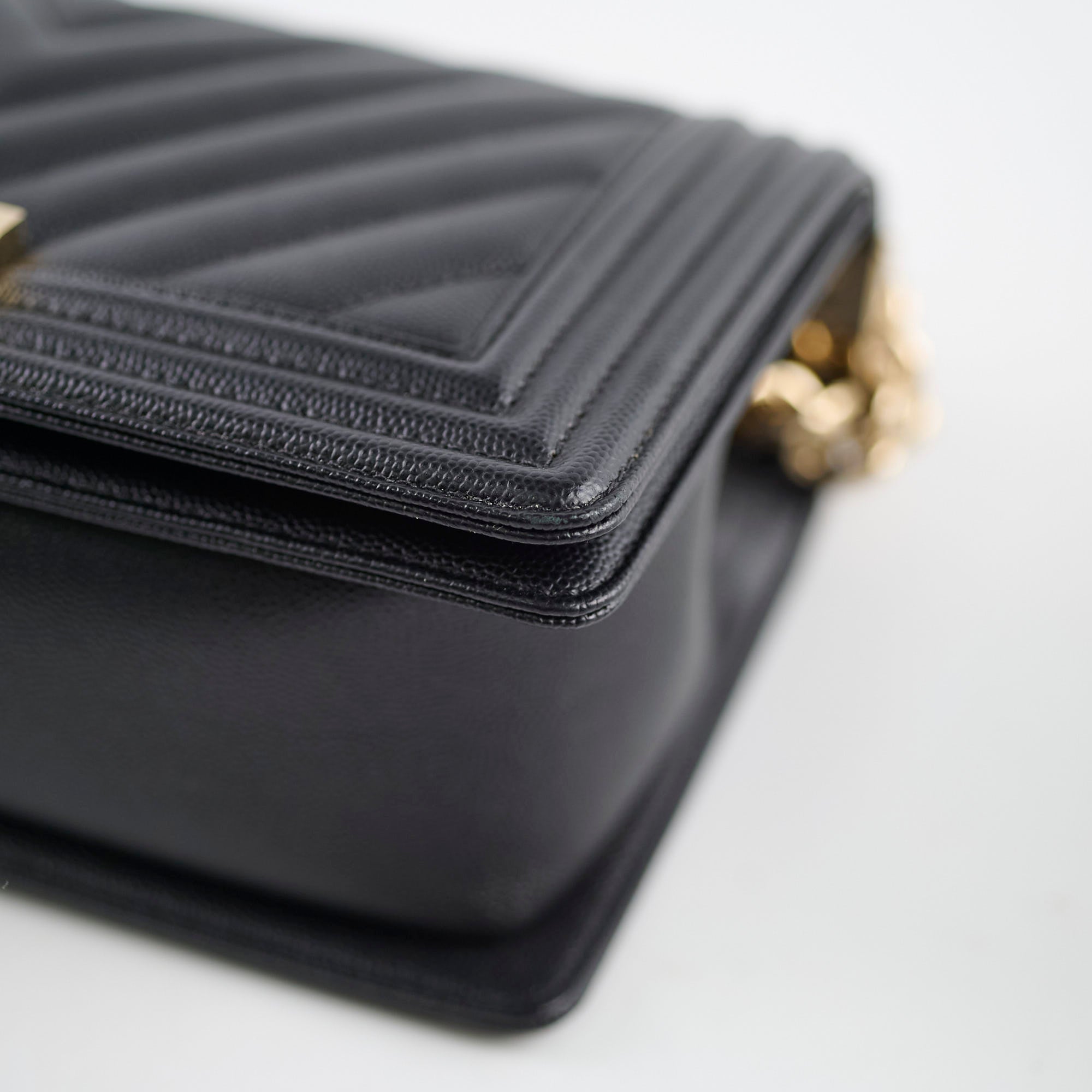 Chanel Boy Old Medium Chevron Caviar Black Leather Handbag - Luxury Designer Crossbody Bag for Women, Perfect for Date Night & Evening Events
