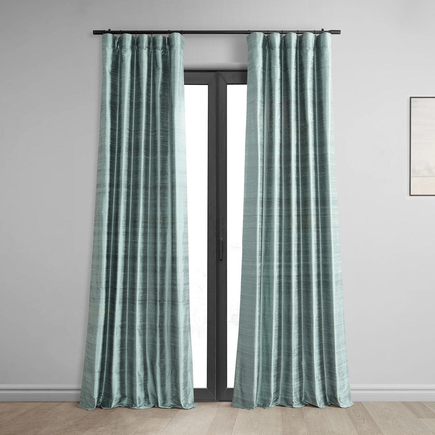 Elegant Mood Blue Textured Dupioni Silk Blackout Curtains for Bedroom & Living Room - Light Blocking, Noise Reducing Window Drapes for Home Decor