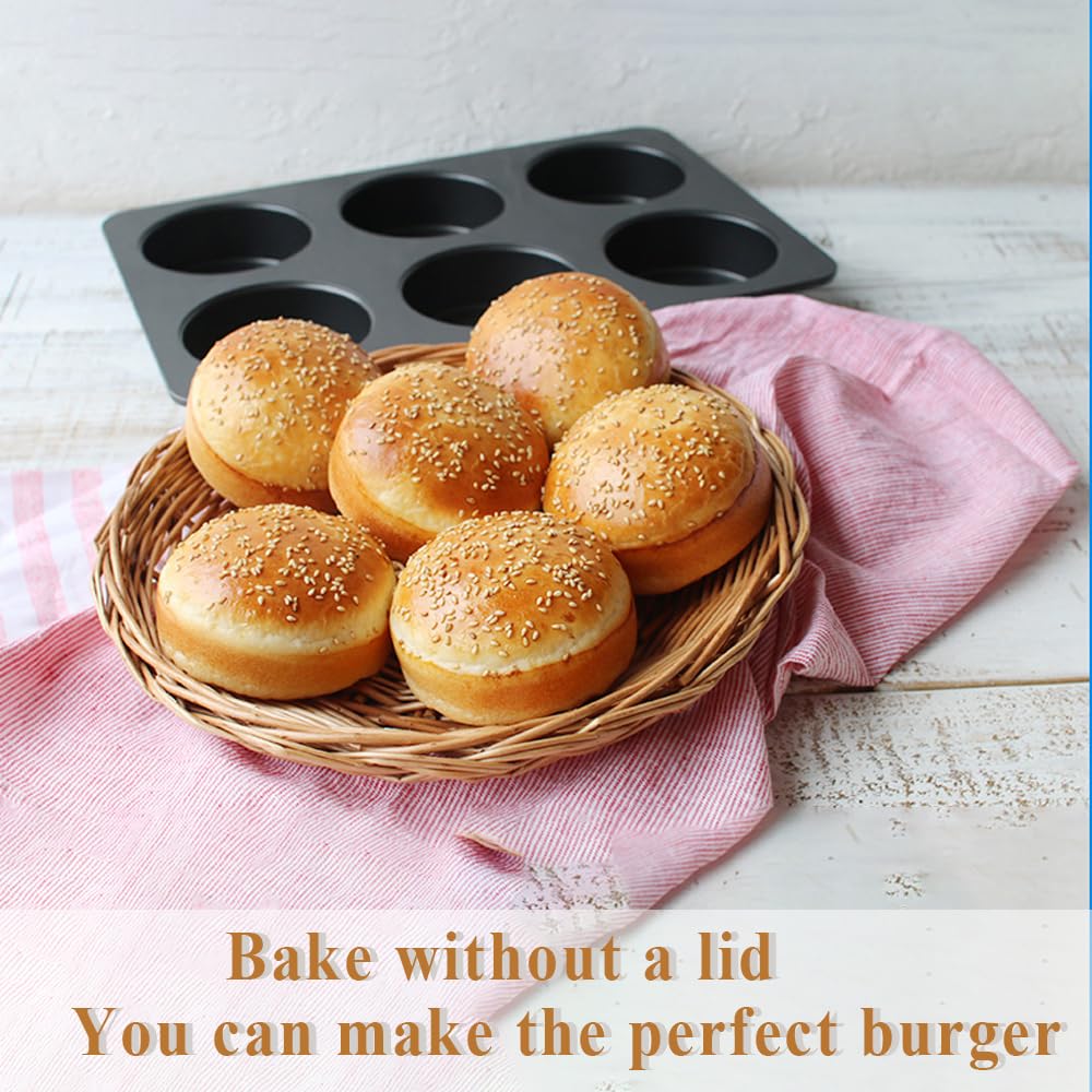 6-Cup Jumbo English Muffin Pan with Lid - Nonstick Baking Tray for Cupcakes, Burgers, Egg Sandwiches, Frittatas & More | Perfect for Home Baking, Breakfast Prep & Party Cooking