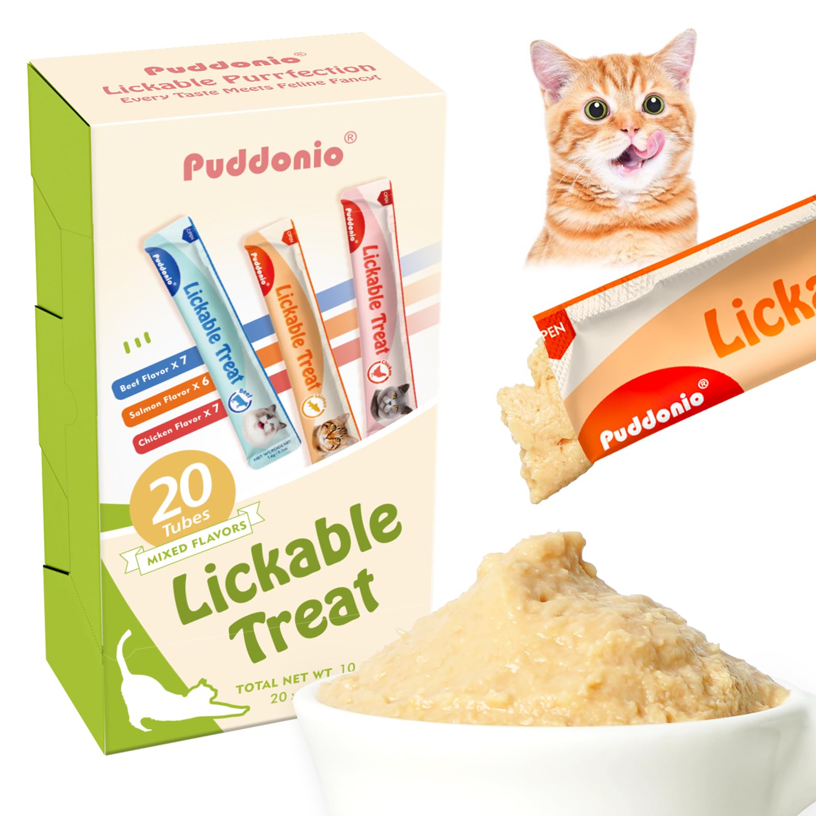 Premium High-Protein Lickable Wet Cat Treats - Healthy Squeezable Puree Cat Snacks with Real Meat (0.5oz/Tube, 20 Tubes) - Perfect for Training, Bonding & Senior Cats with Dental Issues