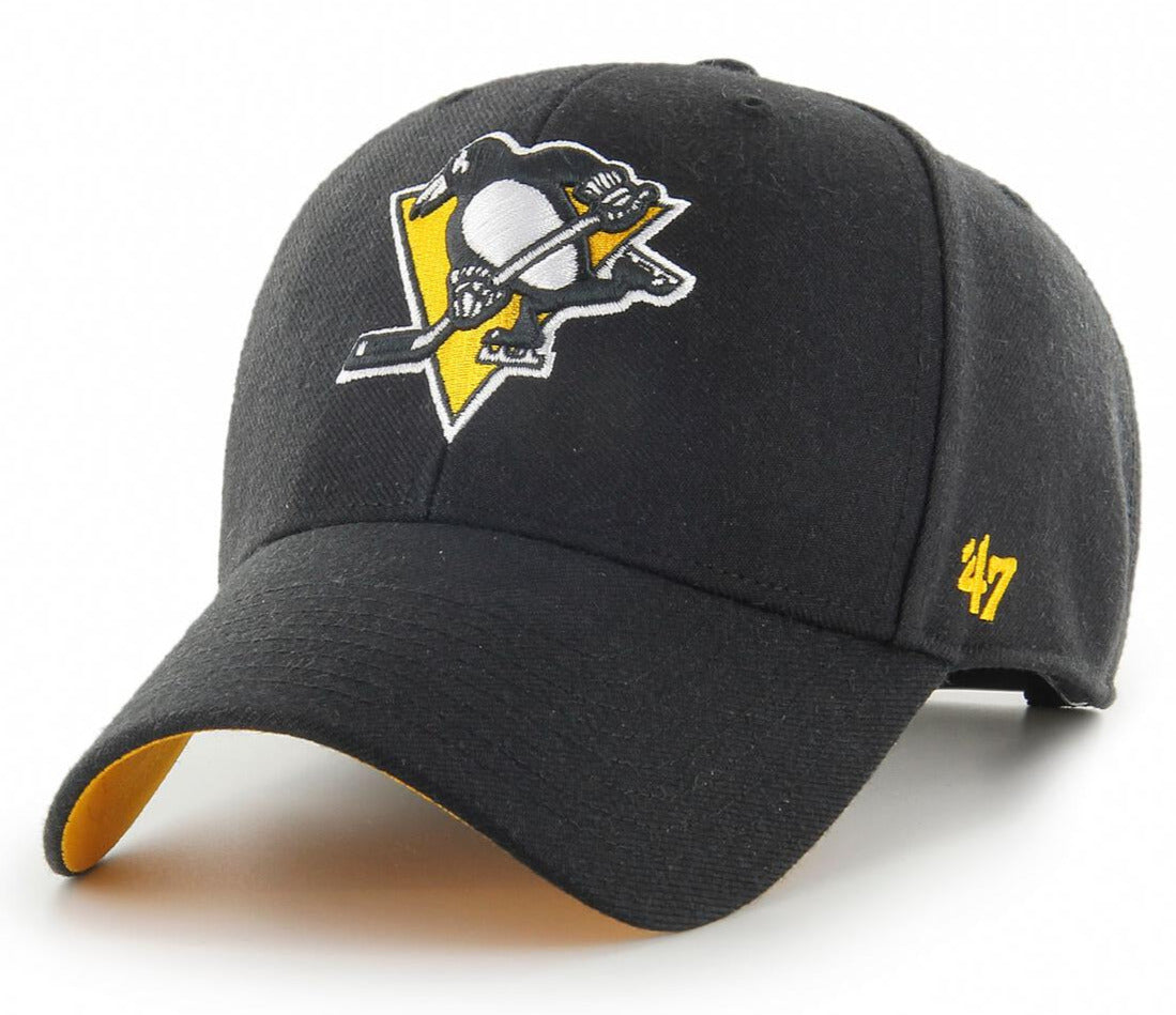 Pittsburgh Penguins 47 Brand MVP Black Snapback Cap - Official NHL Team Hat for Men & Women - Perfect for Games, Sports Events & Casual Wear