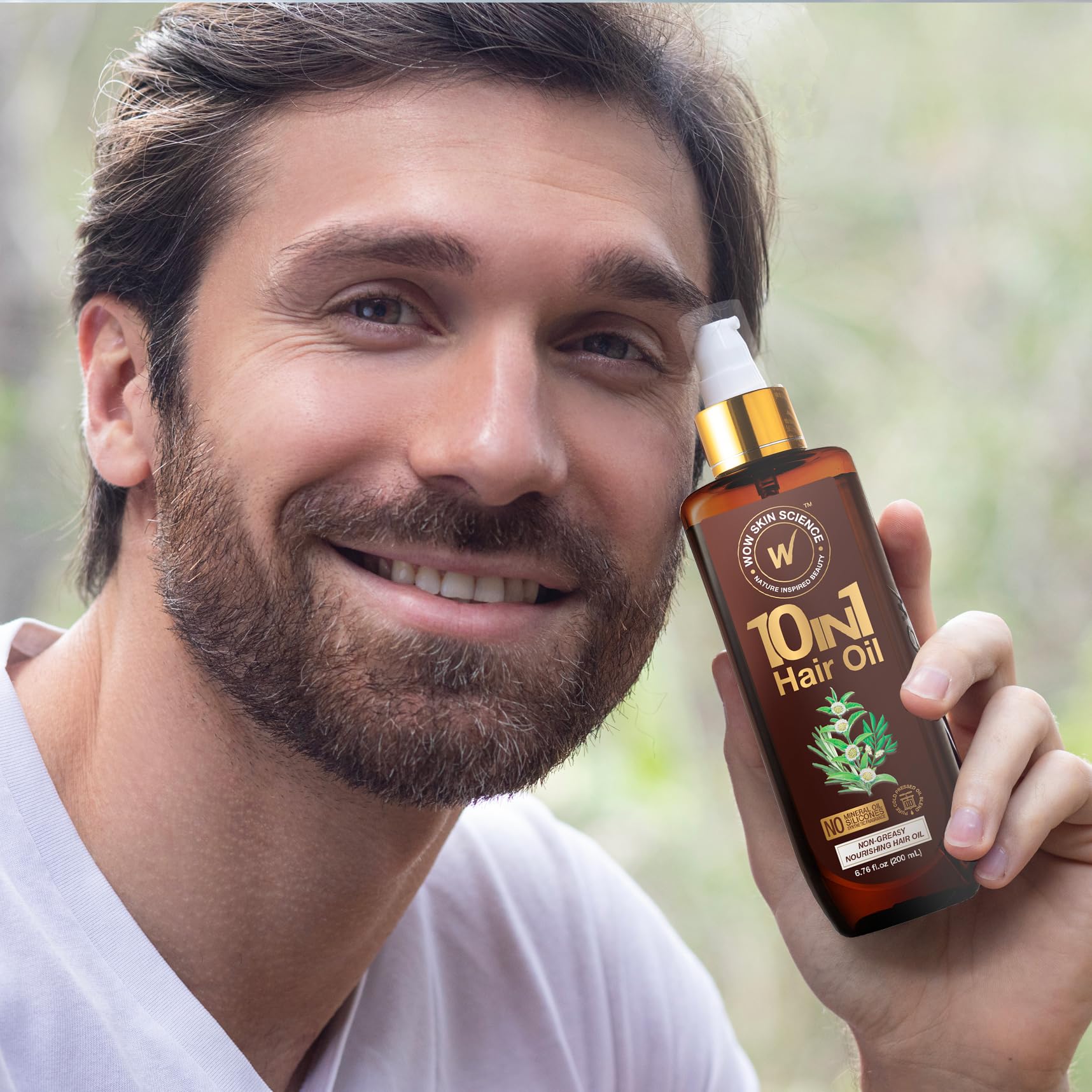 WOW Skin Science 10-in-1 Nourishing Hair Oil with Argan & Rosemary - Repair Dry Damaged Hair, Stimulate Growth - For Women & Men (6.76 Fl Oz) - Perfect for Daily Hair Care, Scalp Massage & Overnight Treatment