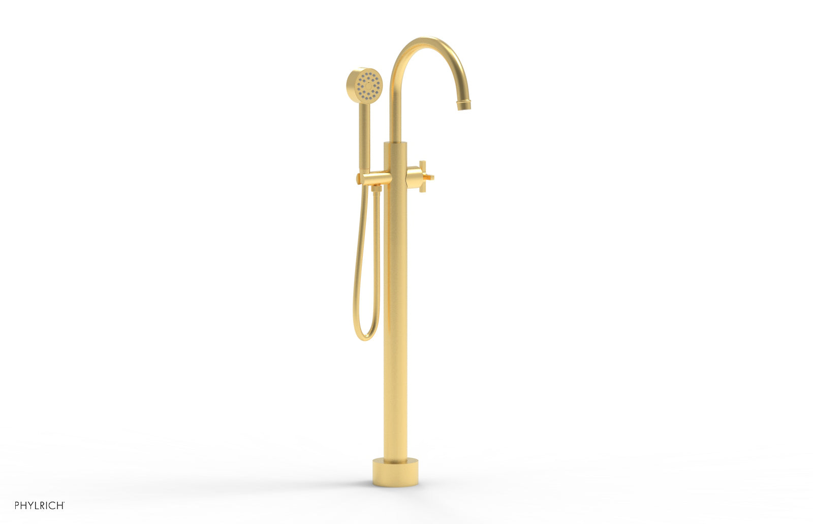 HEX MODERN Tall Floor Mount Tub Filler with Cross Handle & Hand Shower - Model 501 46 01 - Perfect for Luxury Bathrooms and Spa-Like Showers