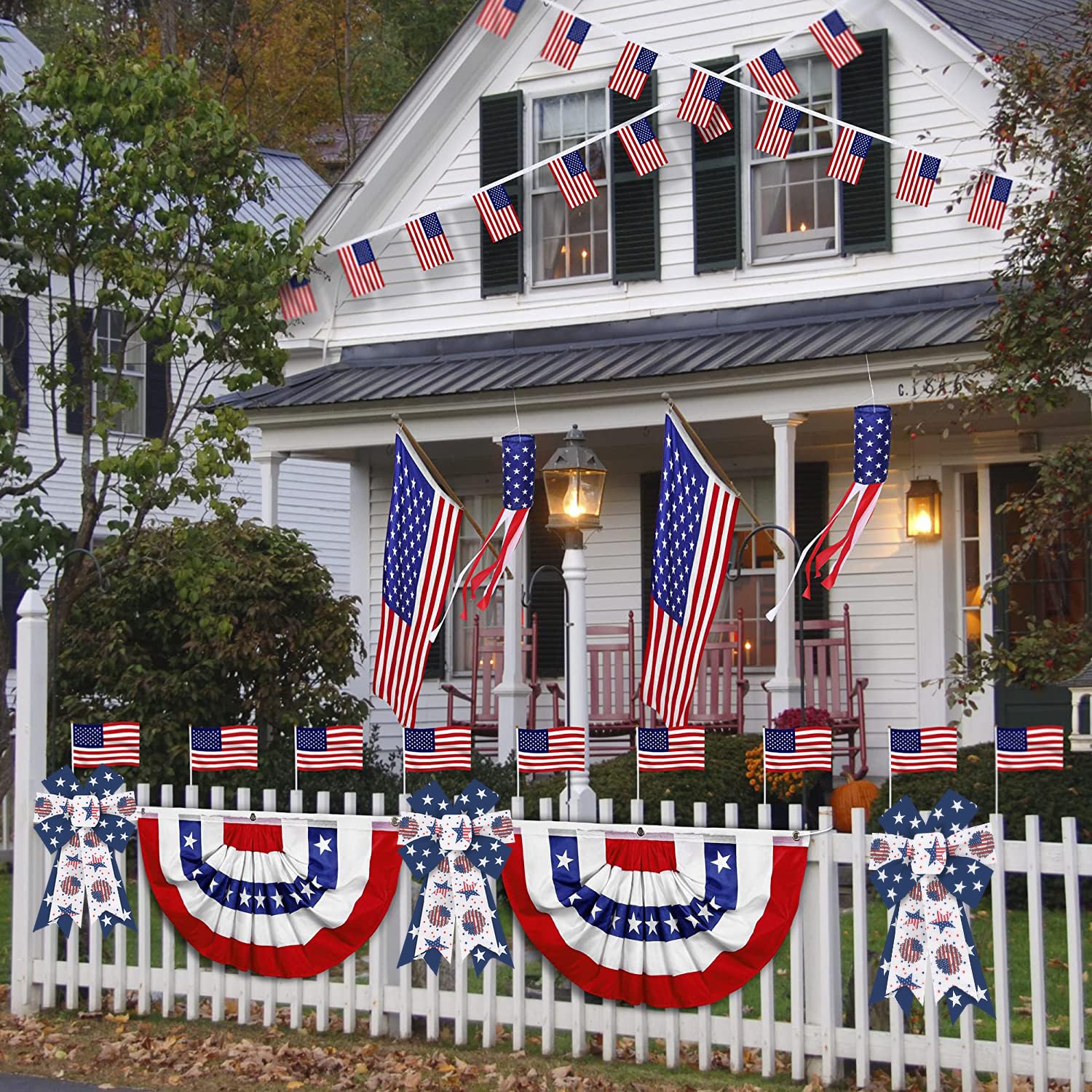 4th of July Wreath Bows - Patriotic American Flag Burlap Bows for Front Door & Memorial Day Decor