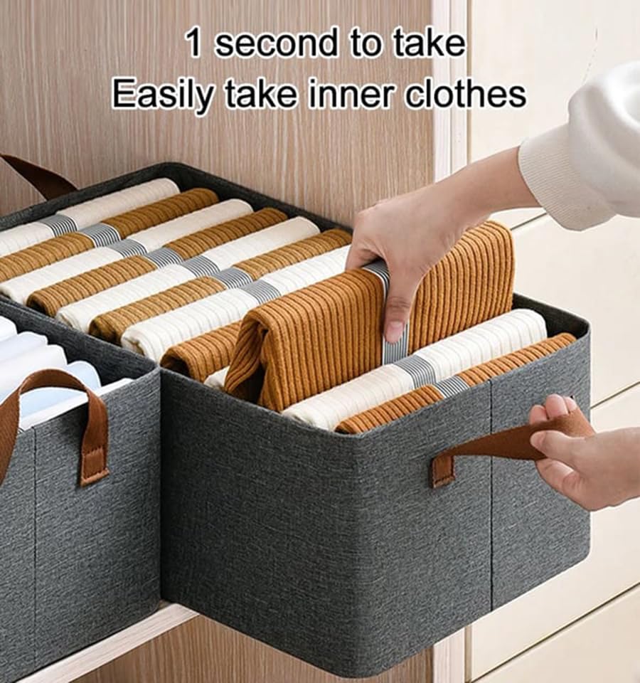 Foldable Closet Storage Box Set of 2 - Cationic Steel Drawer Organizer for Wardrobe (Gray) | Space-Saving Bedroom & Closet Organization Solution