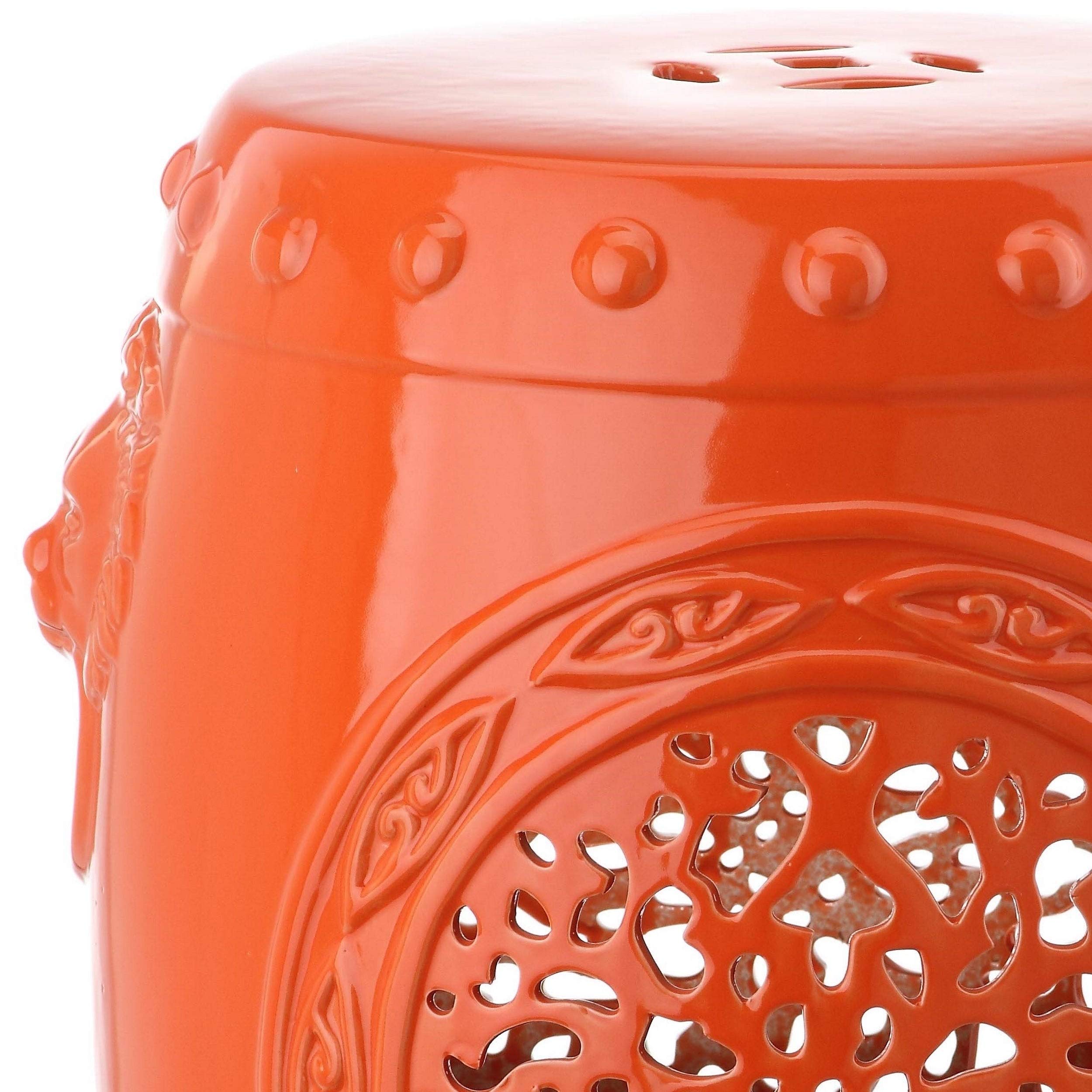 Handmade Ceramic Flower Drum Orange Garden Stool - Decorative Outdoor & Indoor Furniture for Patio, Balcony, or Living Room