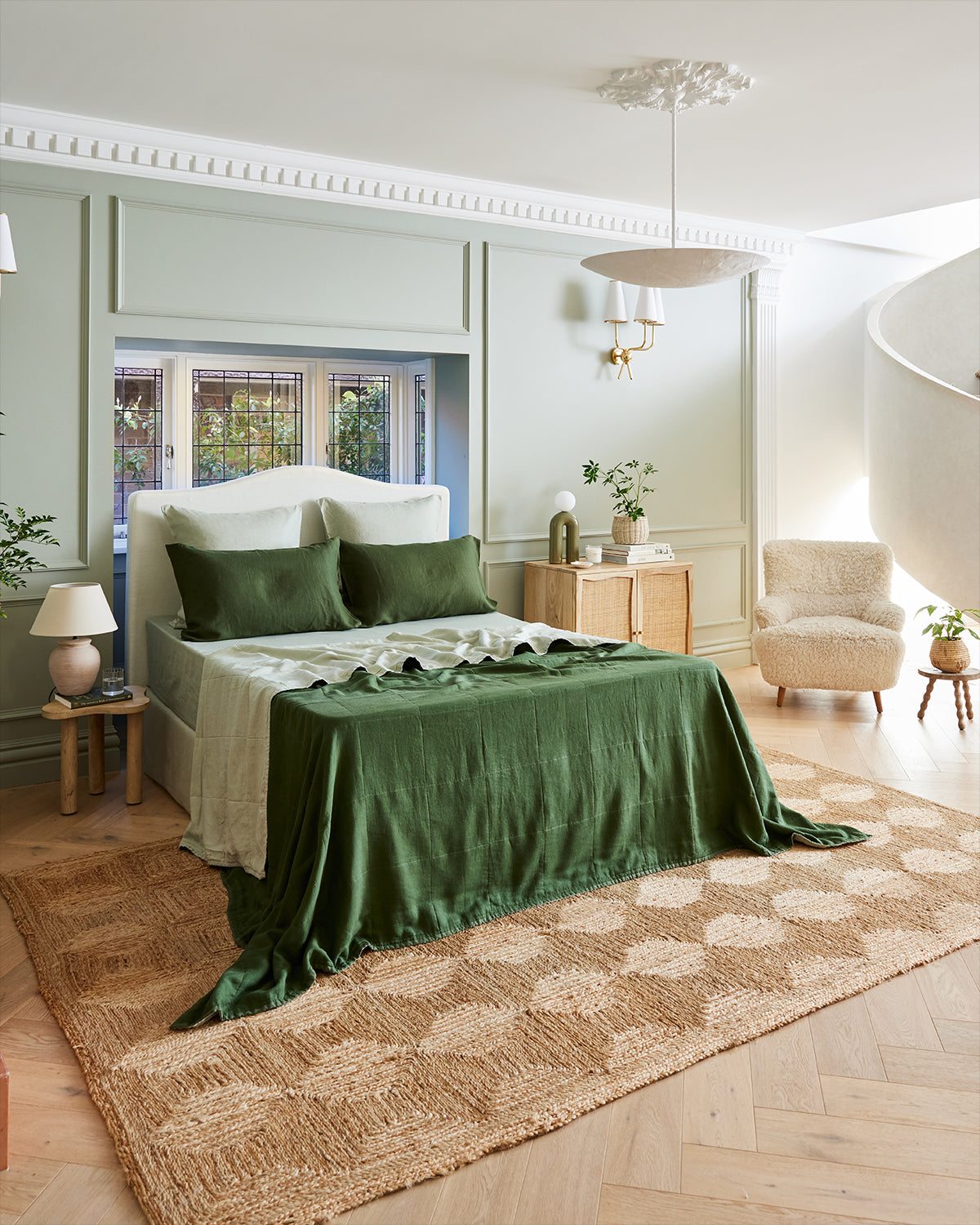 Premium 100% French Flax Linen Quilt Set - Sage & Olive - Breathable & Eco-Friendly Bedding for All Seasons - Perfect for Master Bedroom, Guest Room & Cozy Home Decor