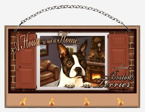 Boston Terrier Key and Leash Holder - 'Paws on the Windowsill' Art by Scott Rogers - Perfect for Dog Lovers' Entryway Organization & Home Decor