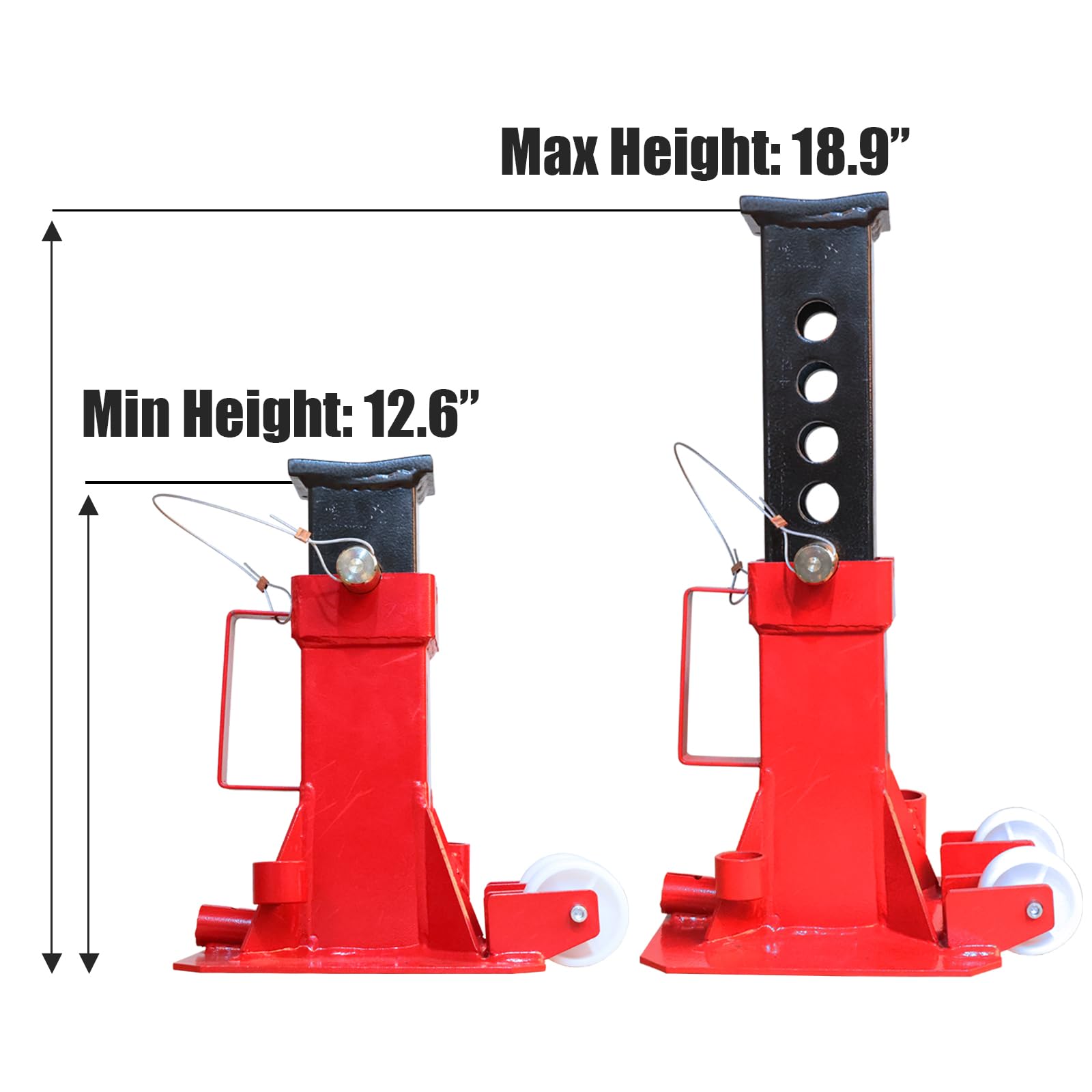 Torin Heavy Duty 12 Ton (24,000 lb) Capacity Jack Stands - Pin Style with 2 Casters & Handle for Easy Transport - Car, SUV, Truck & Pickup Support - Ideal for Garage Repairs, Tire Changes & Vehicle Maintenance - BIG RED ATZ120006P (Red)