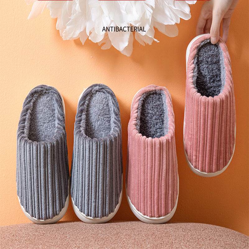 Cozy Striped Fleece Slippers for Women & Men - Warm Winter Indoor/Outdoor House Shoes for Home, Office & Travel