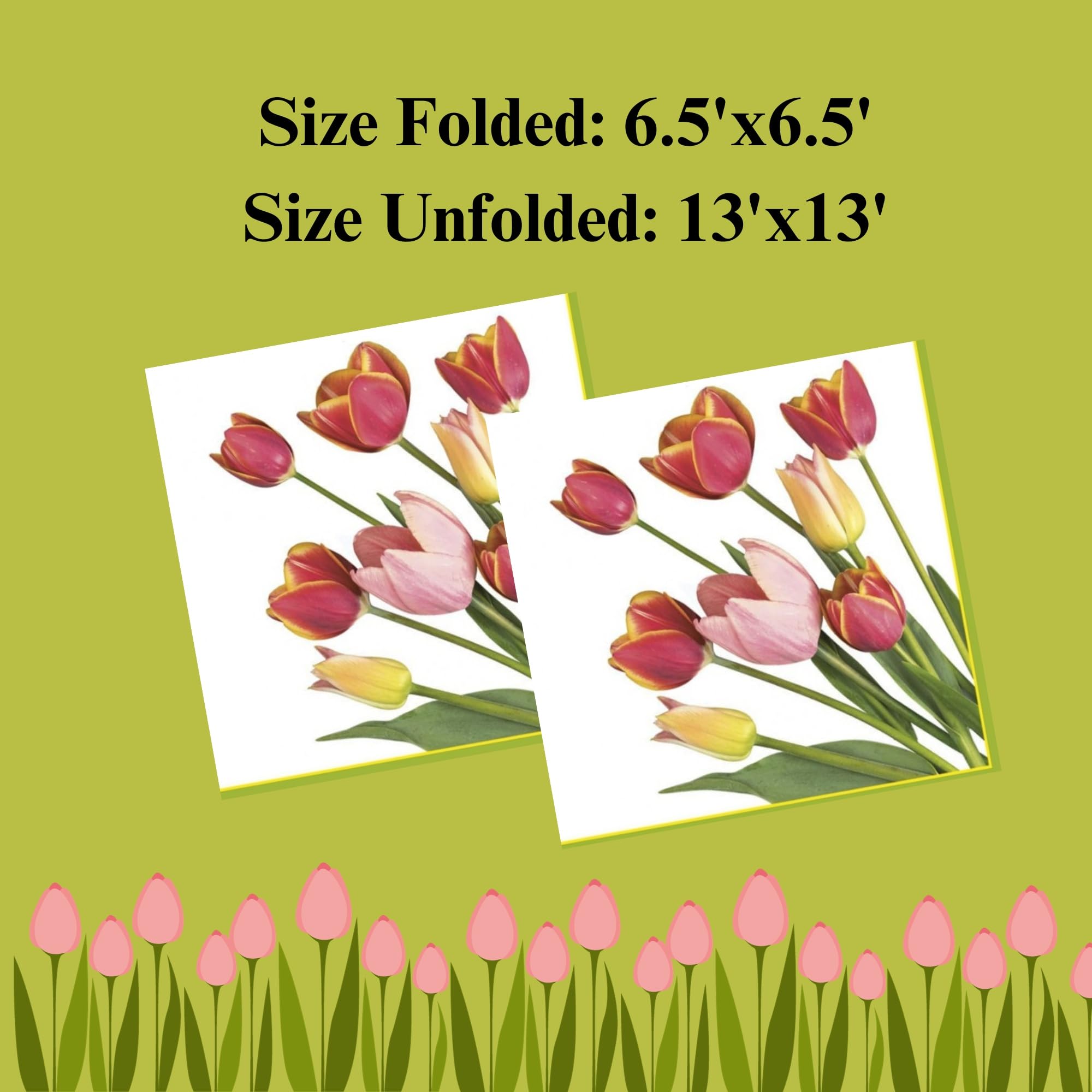 20-Count 13x13 Tulip Paper Luncheon Napkins, 3-Ply Decoupage Serviettes with Floral Print - Perfect for Christmas Decor, Dinner Parties, Wedding Receptions & Table Setting (Tulip Design)