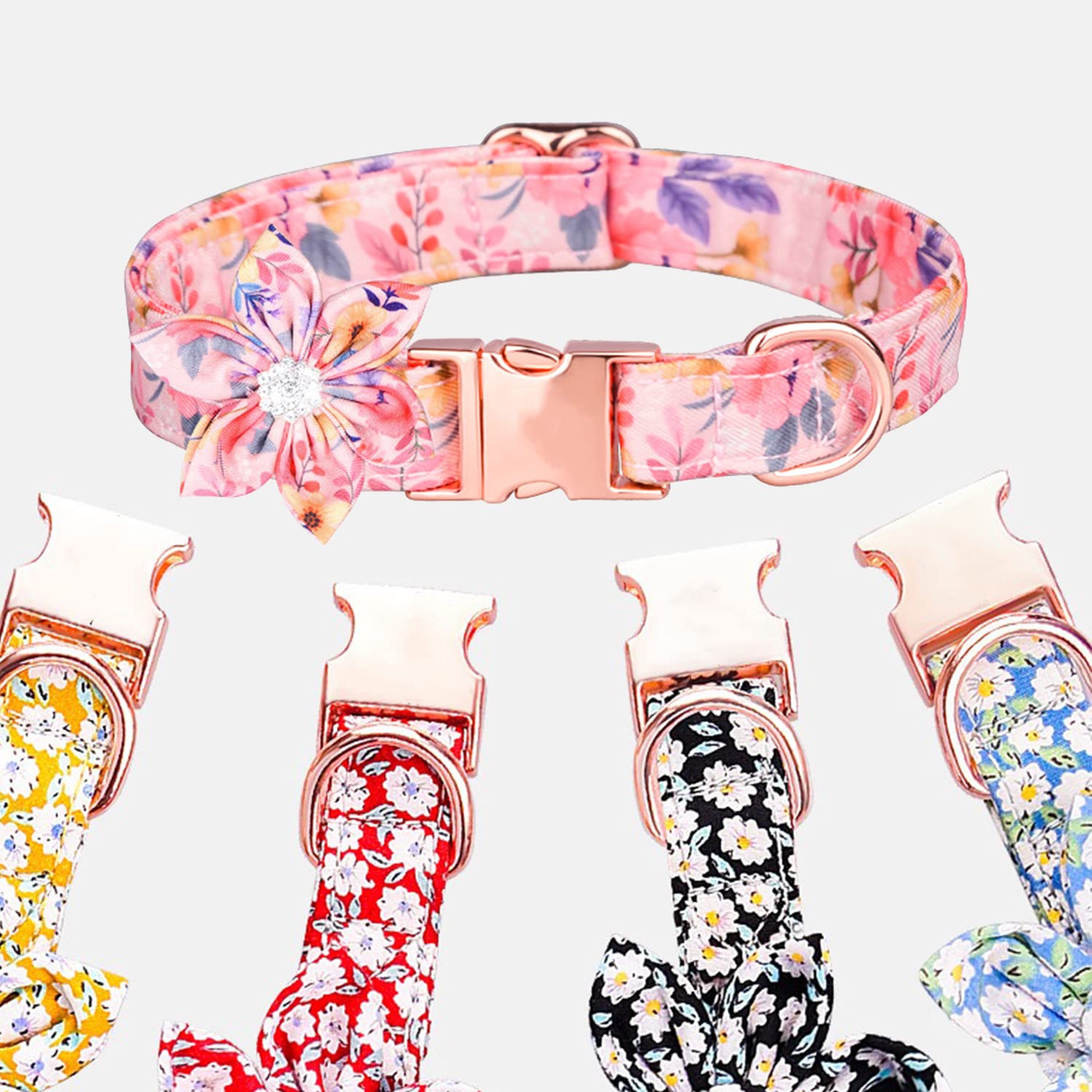 **Soft & Comfortable Dog Collar with Daisy Tie - 3 Stylish Flower Print Patterns, Padded Design & Strong Metal Buckle for Small, Medium & Large Dogs (Pink, L) - Perfect for Walks, Training & Everyday Wear**