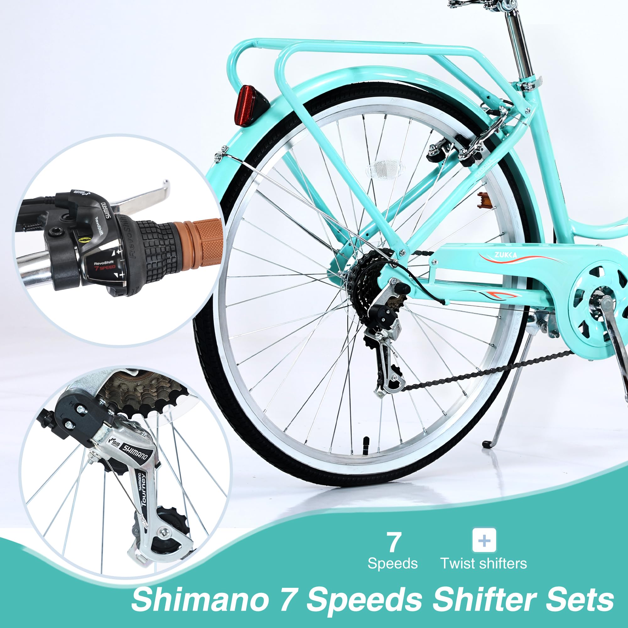 26 Inch Women's Bike with 7-Speed Twist Shifter, Steel Frame & Adjustable Seat - Perfect for Commuting, Exercise & Leisure Riding for Women & Adults