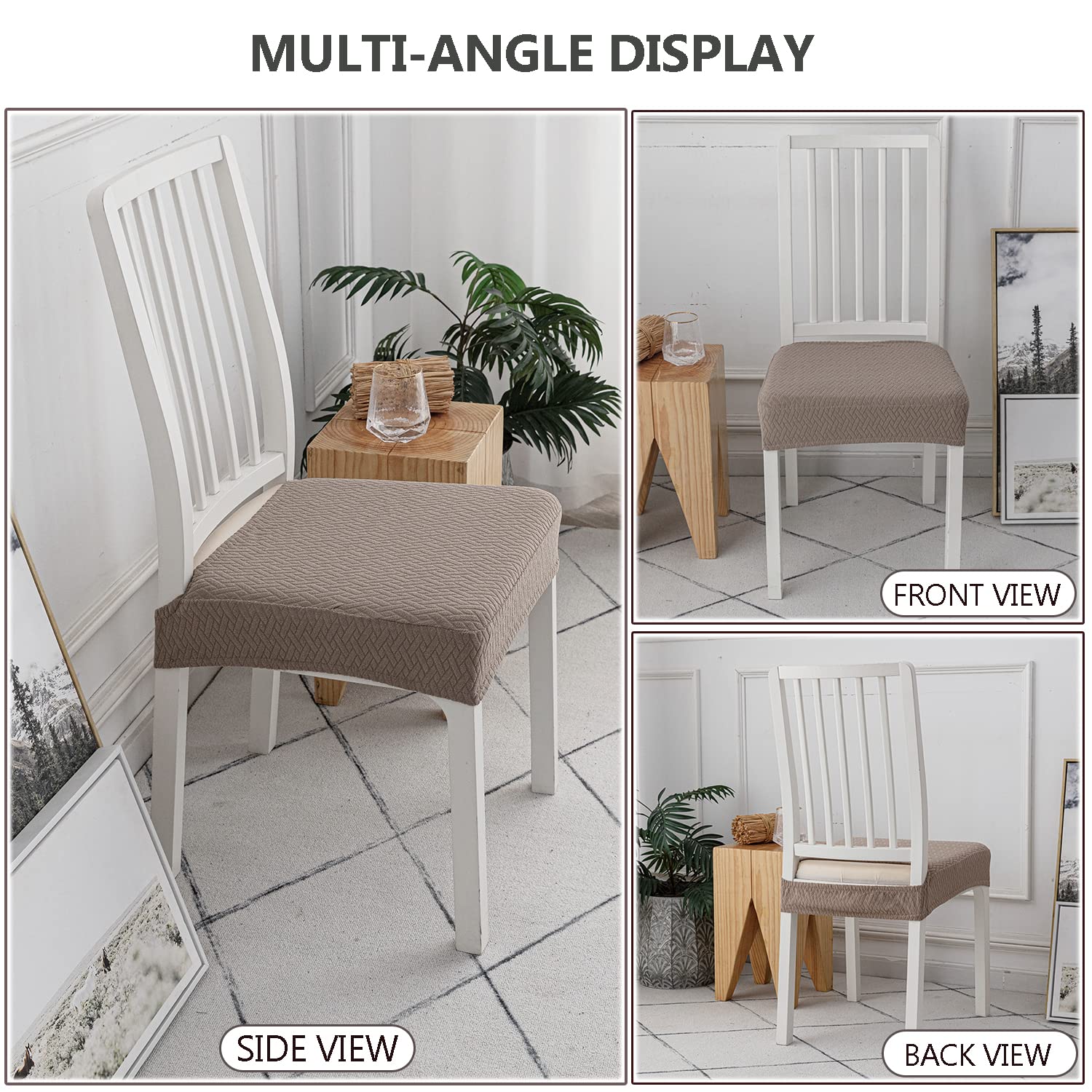 Stretch Jacquard Waterproof Dining Chair Seat Covers Set of 4 - Taupe Kitchen Chair Slipcovers for Dining Room & Home Decor | Perfect for Family Gatherings & Dinner Parties