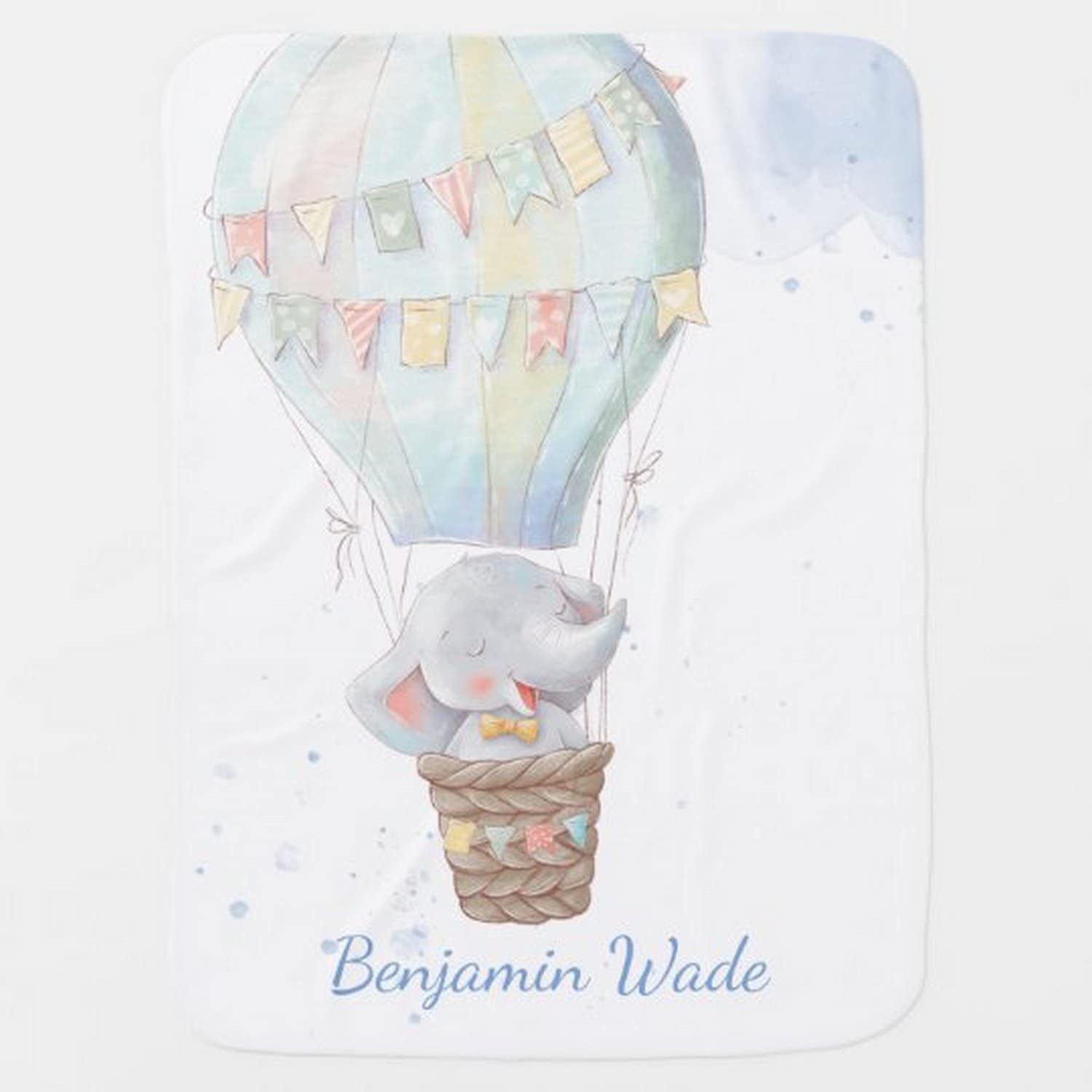 NAZENTI Personalized Baby Boy Blanket with Elephant Design - Custom Name Blanket for Newborns, Nursery Decor, Baby Shower & Christmas Gifts for Son or Grandson - Soft & Cozy for Cuddling, Playtime & Photo Shoots