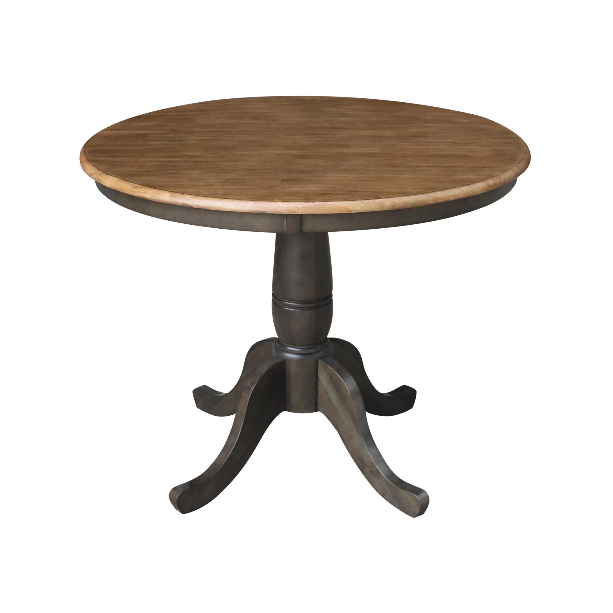 International Concepts Round Top Pedestal Dining Table - 36 Inch Height, Hickory/Washed Coal Finish (Model K45-36RT) | Perfect for Kitchen, Dining Room & Small Space Entertaining