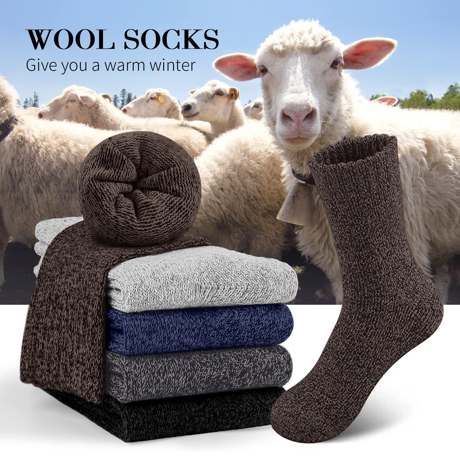 SIMIYA 5 Pairs Men's Wool Socks - Thick Warm Winter Crew Socks for Hiking, Outdoor & Casual Wear - Soft Thermal Socks for Cold Weather, Snow Boots & Daily Use